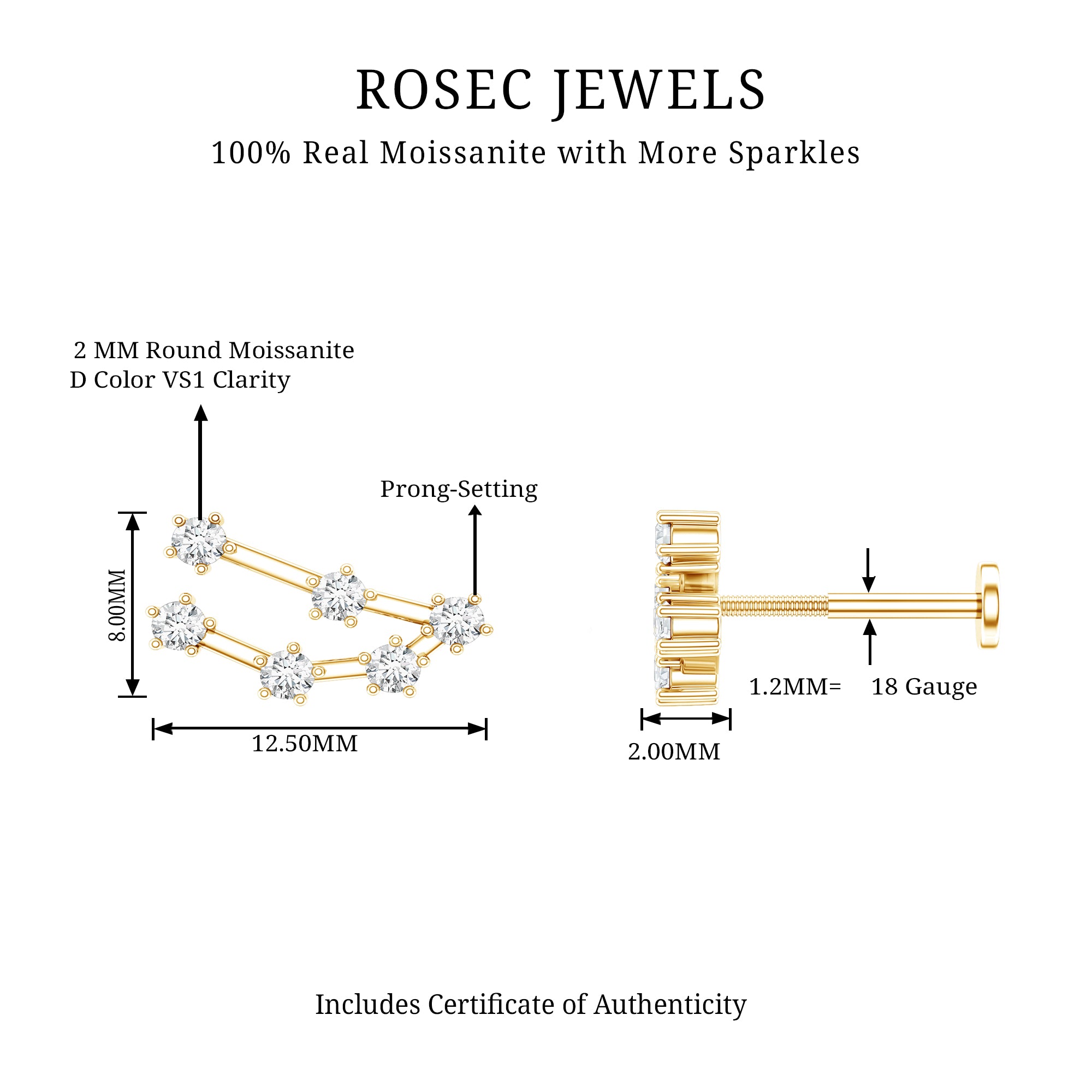 Certified Moissanite Capricorn Zodiac Ear Crawler Earring D-VS1 - Rosec Jewels