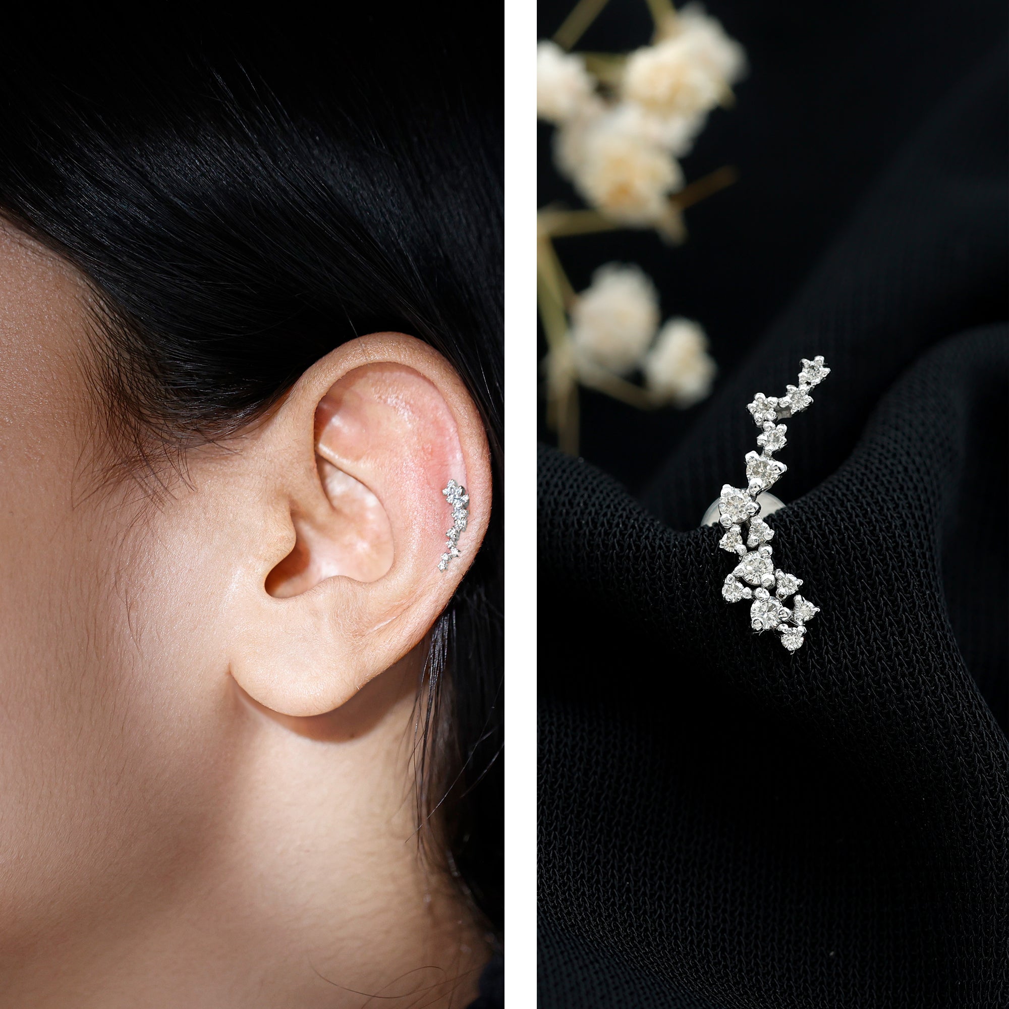Certified Moissanite Cluster Crawler Earring For Her D-VS1 - Rosec Jewels