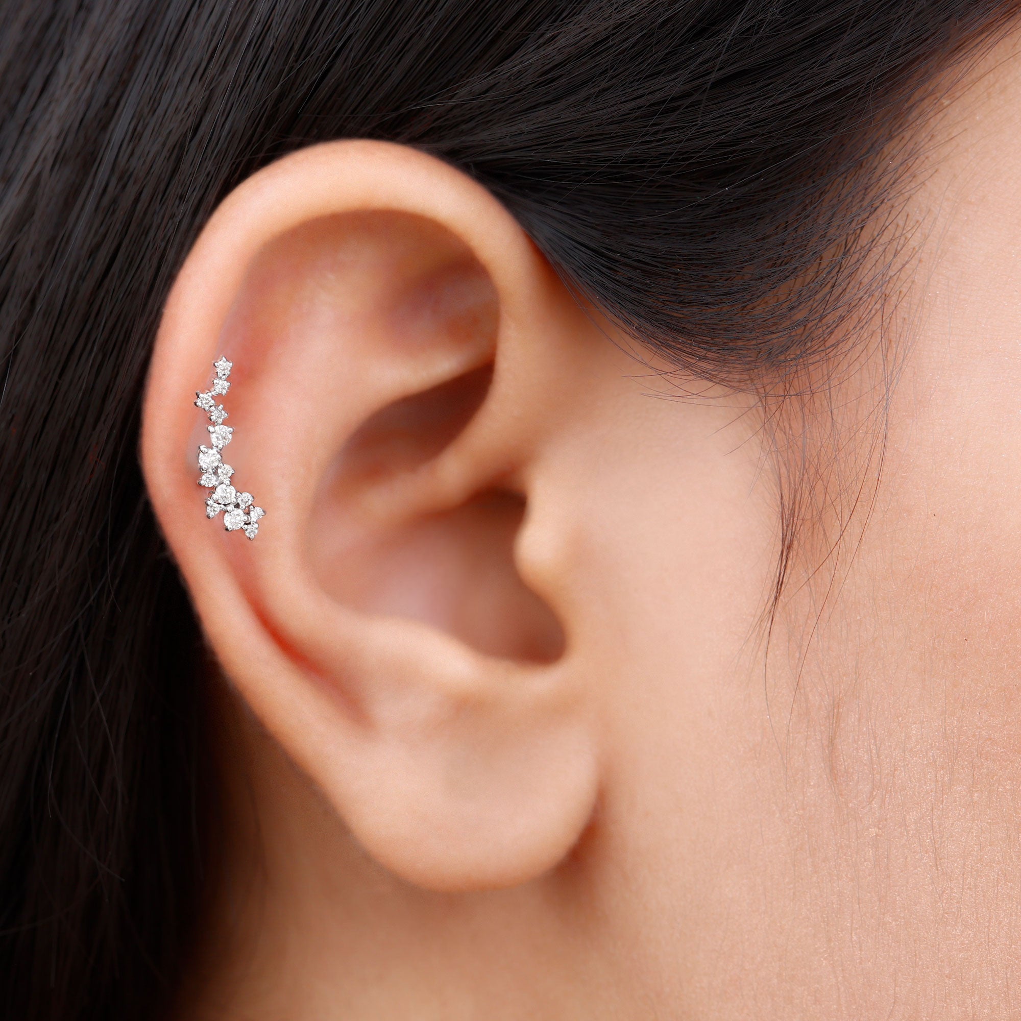 Certified Moissanite Cluster Crawler Earring For Her D-VS1 - Rosec Jewels