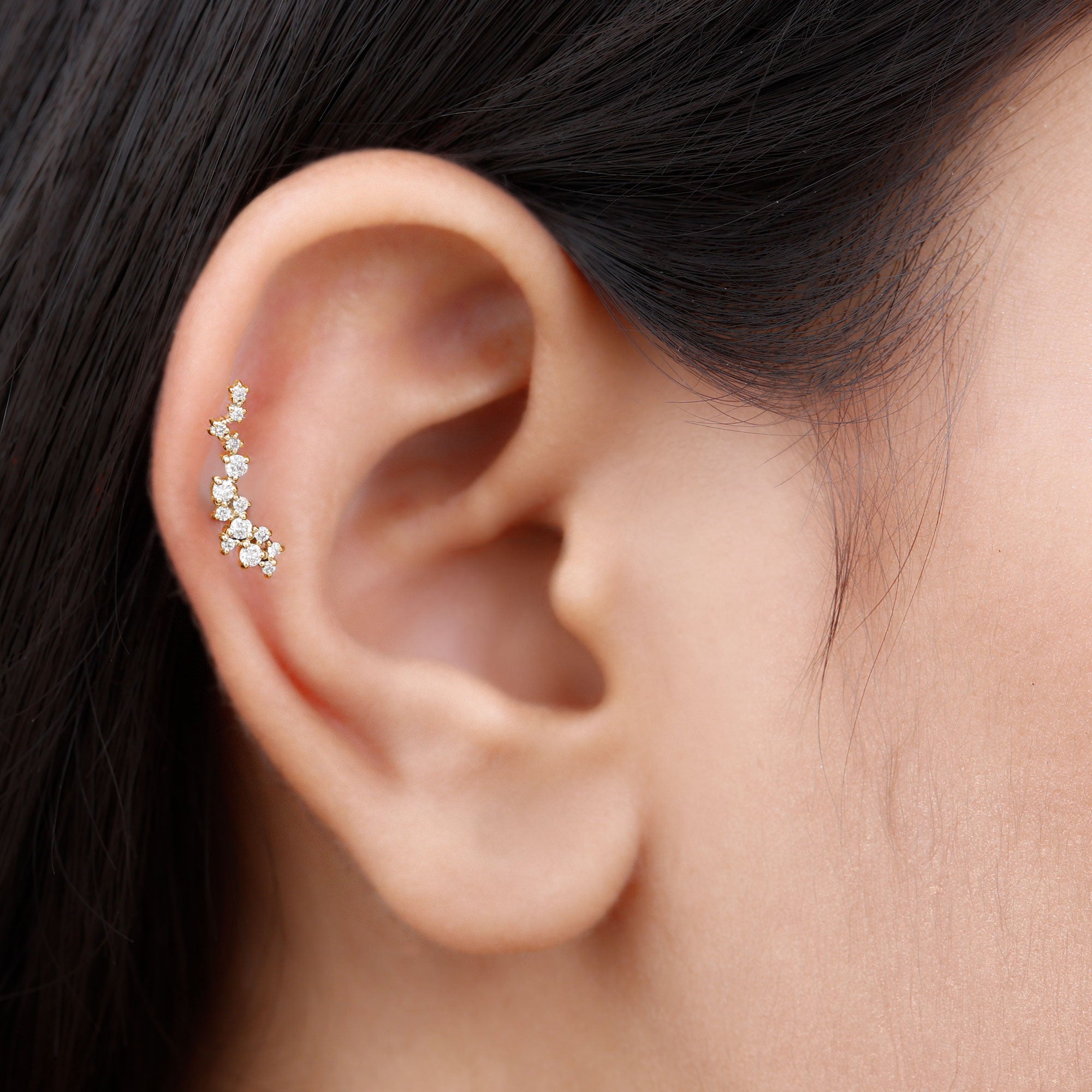 Certified Moissanite Cluster Crawler Earring For Her D-VS1 - Rosec Jewels