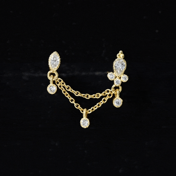 Certified Moissanite Double Chain Earring for Helix Piercing D-VS1 - Rosec Jewels