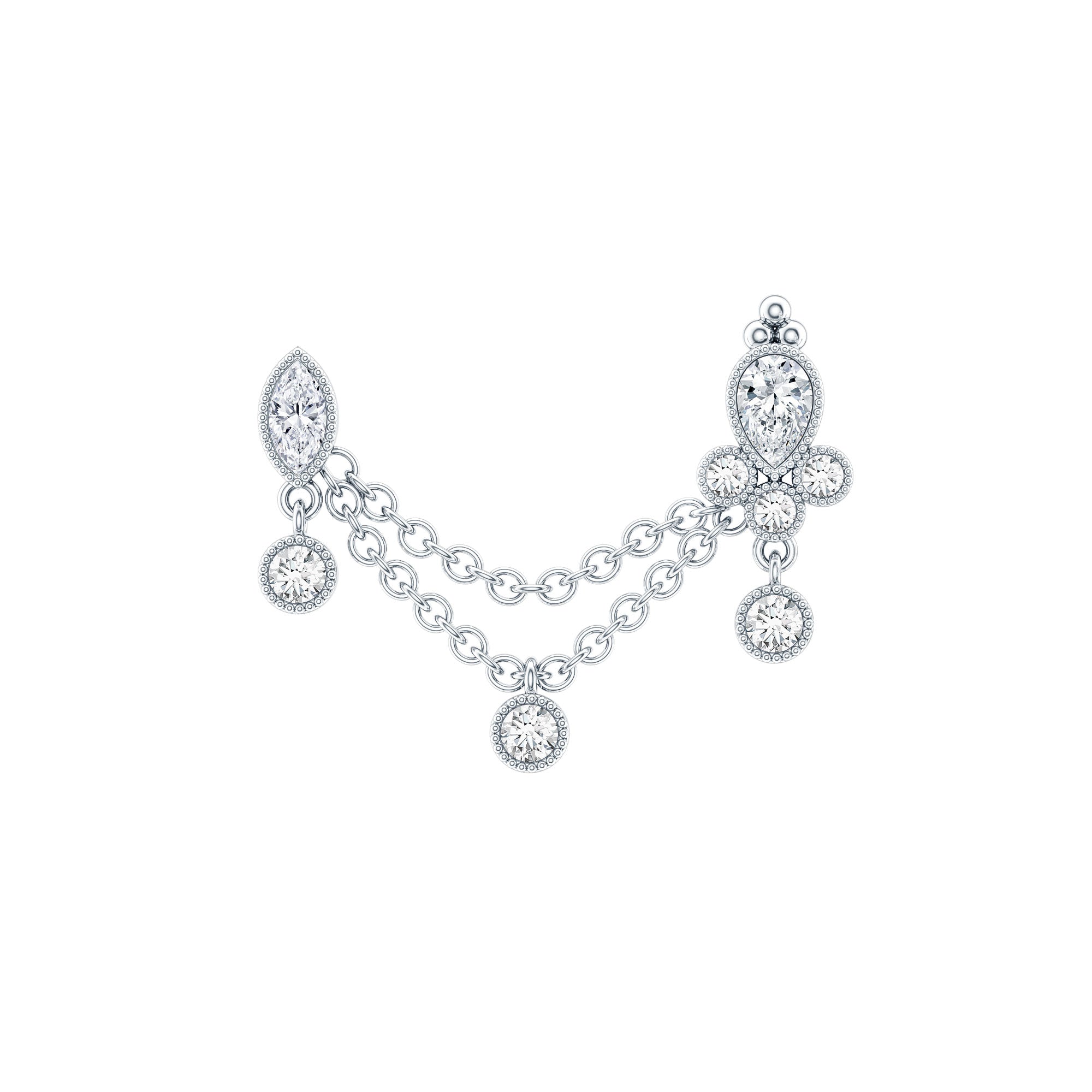 Certified Moissanite Double Chain Earring for Helix Piercing D-VS1 - Rosec Jewels
