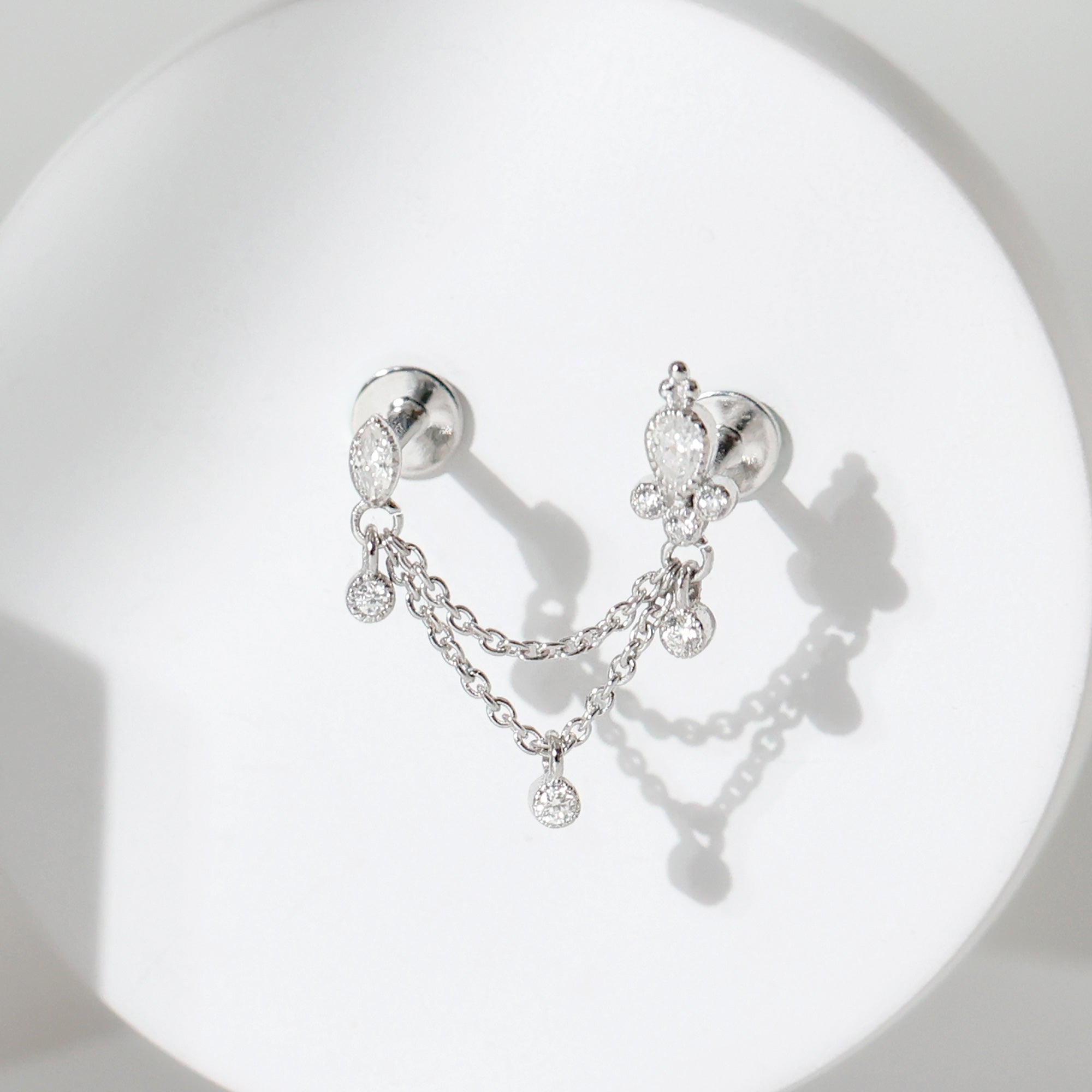 Certified Moissanite Double Chain Earring for Helix Piercing D-VS1 - Rosec Jewels