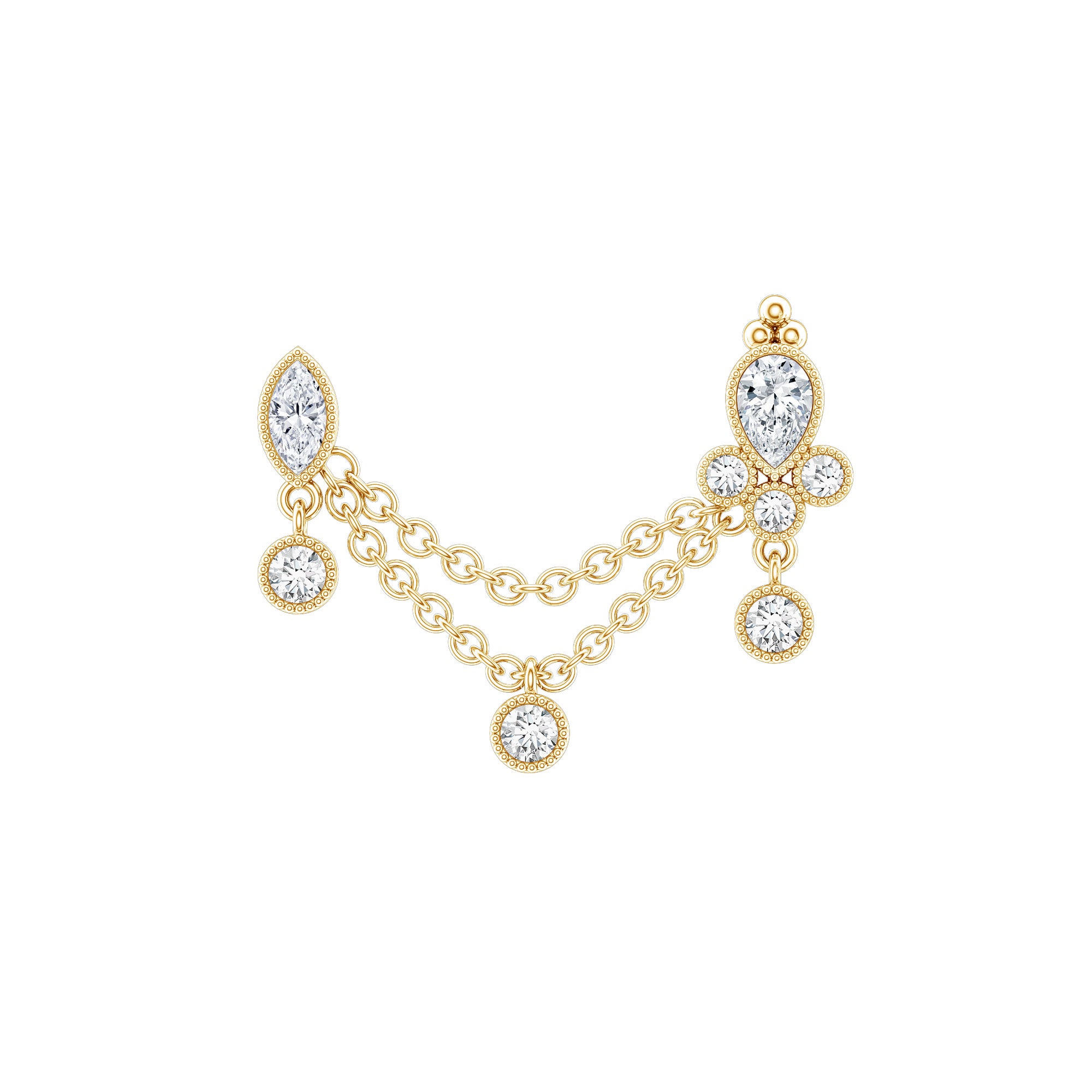 Certified Moissanite Double Chain Earring for Helix Piercing D-VS1 - Rosec Jewels