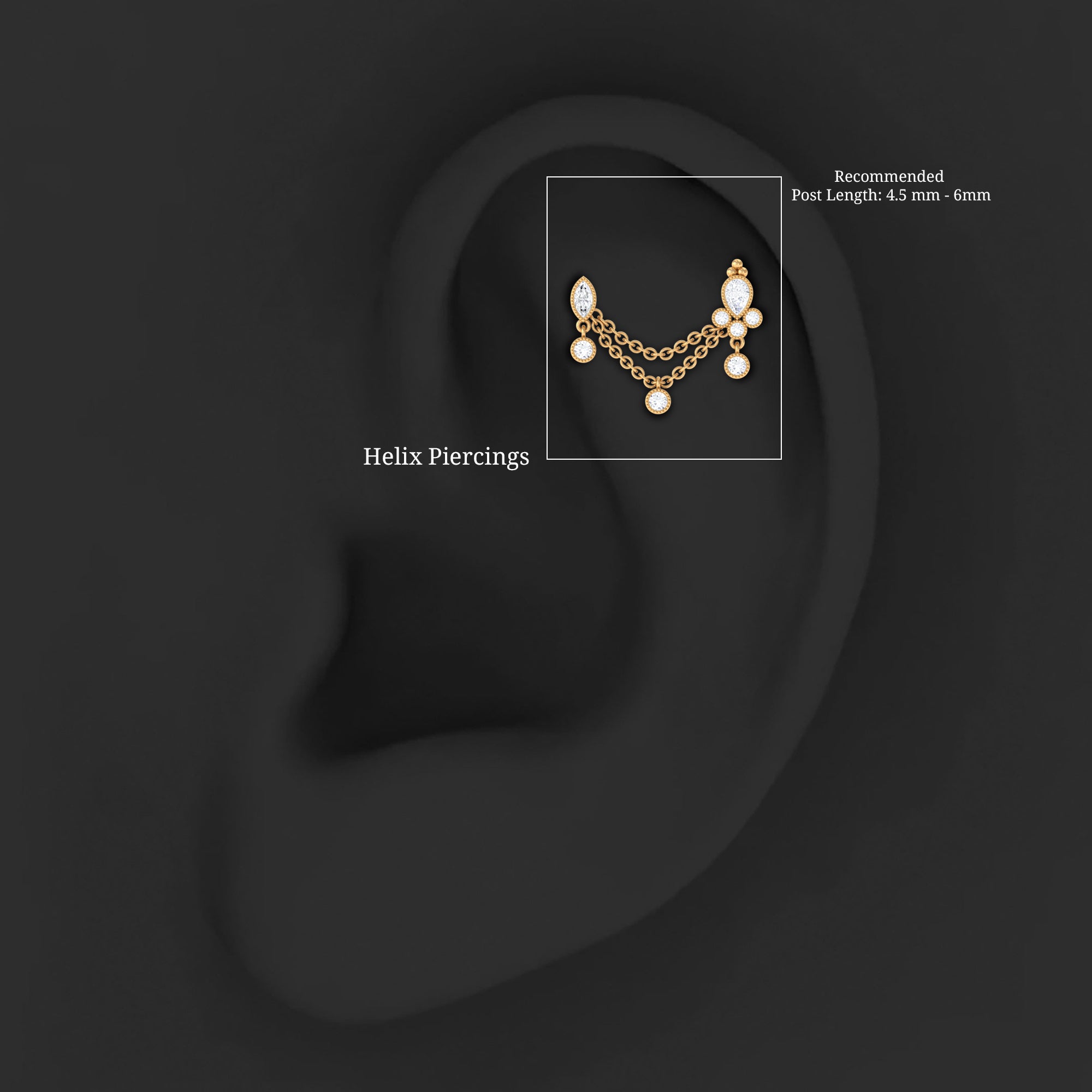 Certified Moissanite Double Chain Earring for Helix Piercing D-VS1 - Rosec Jewels