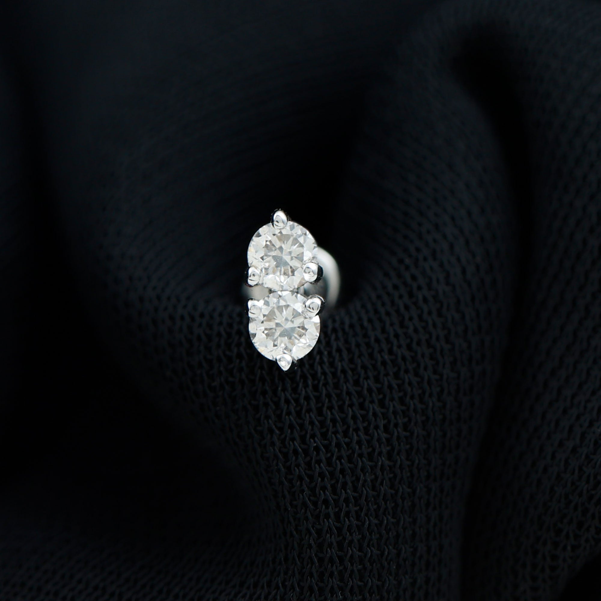 Minimalist Moissanite 2 Stone Earring for Tragus Piercing D-VS1 - Rosec Jewels