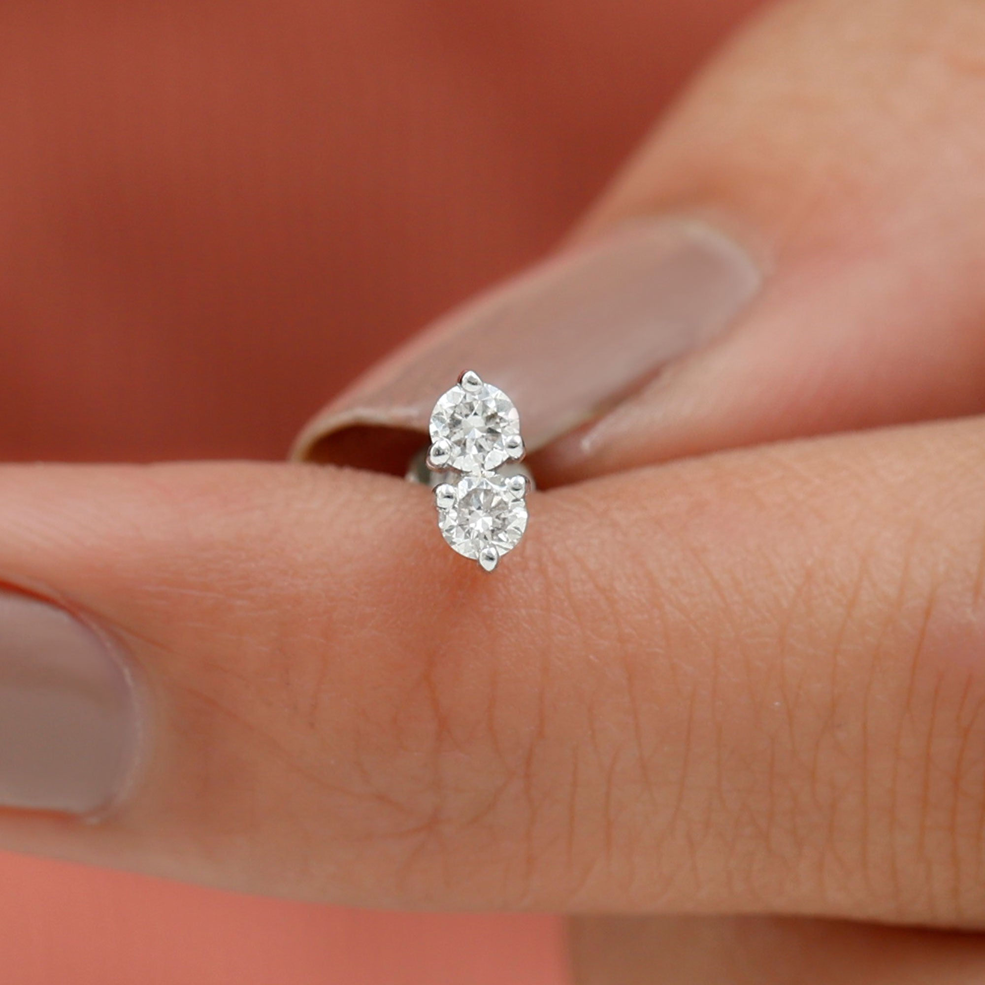 Minimalist Moissanite 2 Stone Earring for Tragus Piercing D-VS1 - Rosec Jewels