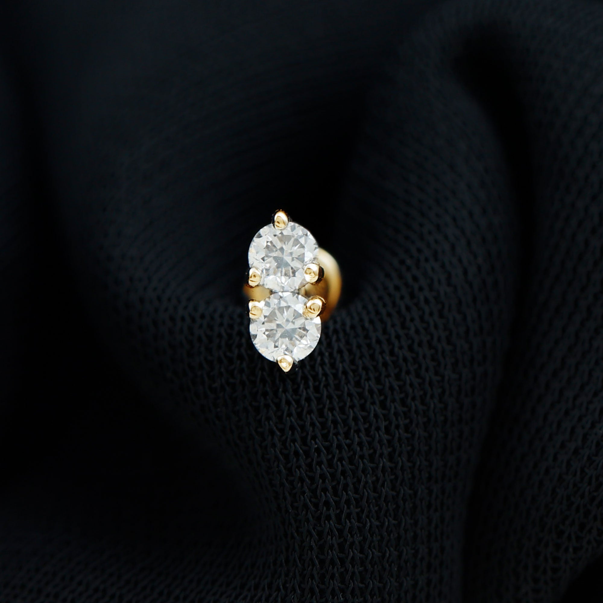 Minimalist Moissanite 2 Stone Earring for Tragus Piercing D-VS1 - Rosec Jewels