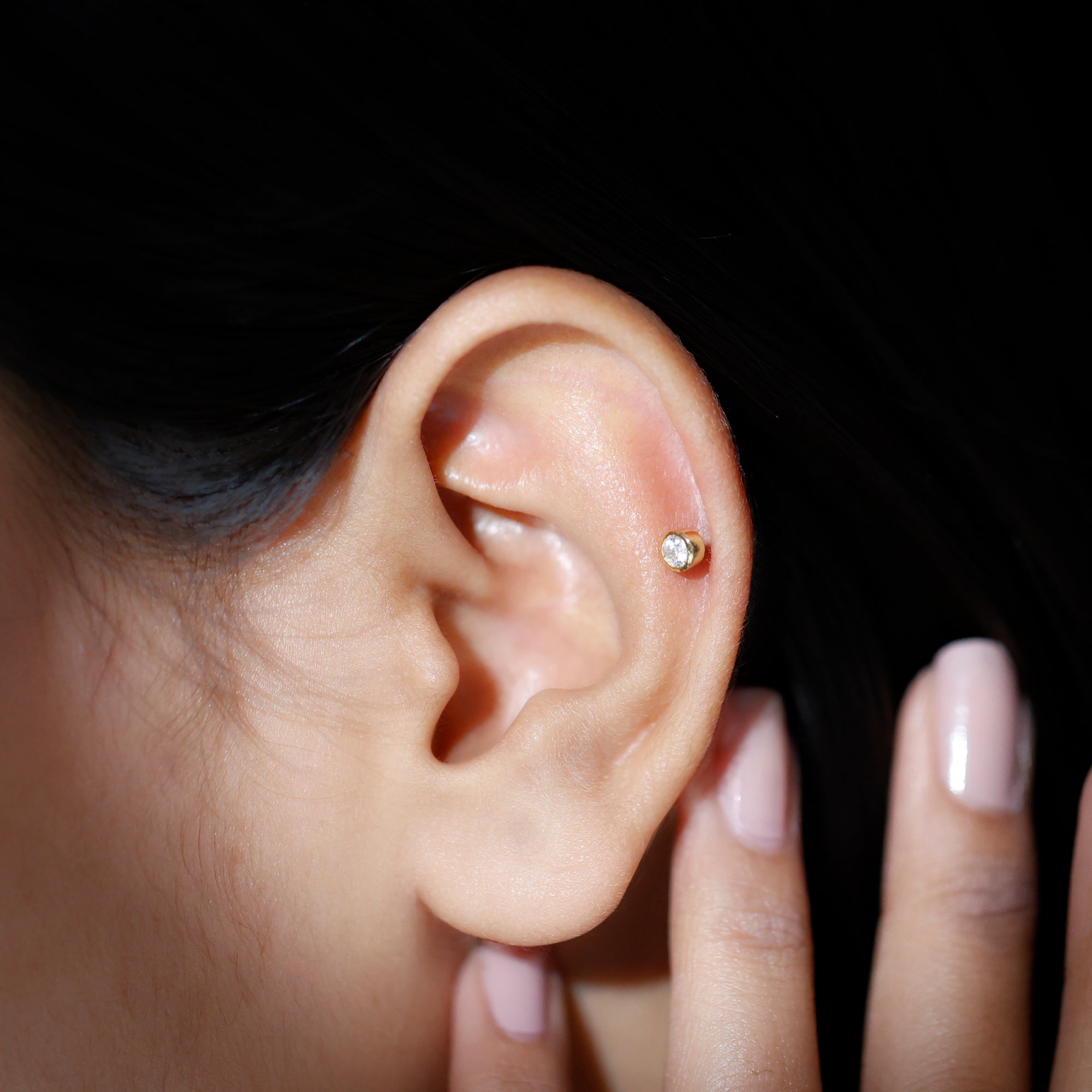Dainty Moissanite Conch Cartilage Earring in Bezel Setting D-VS1 - Rosec Jewels