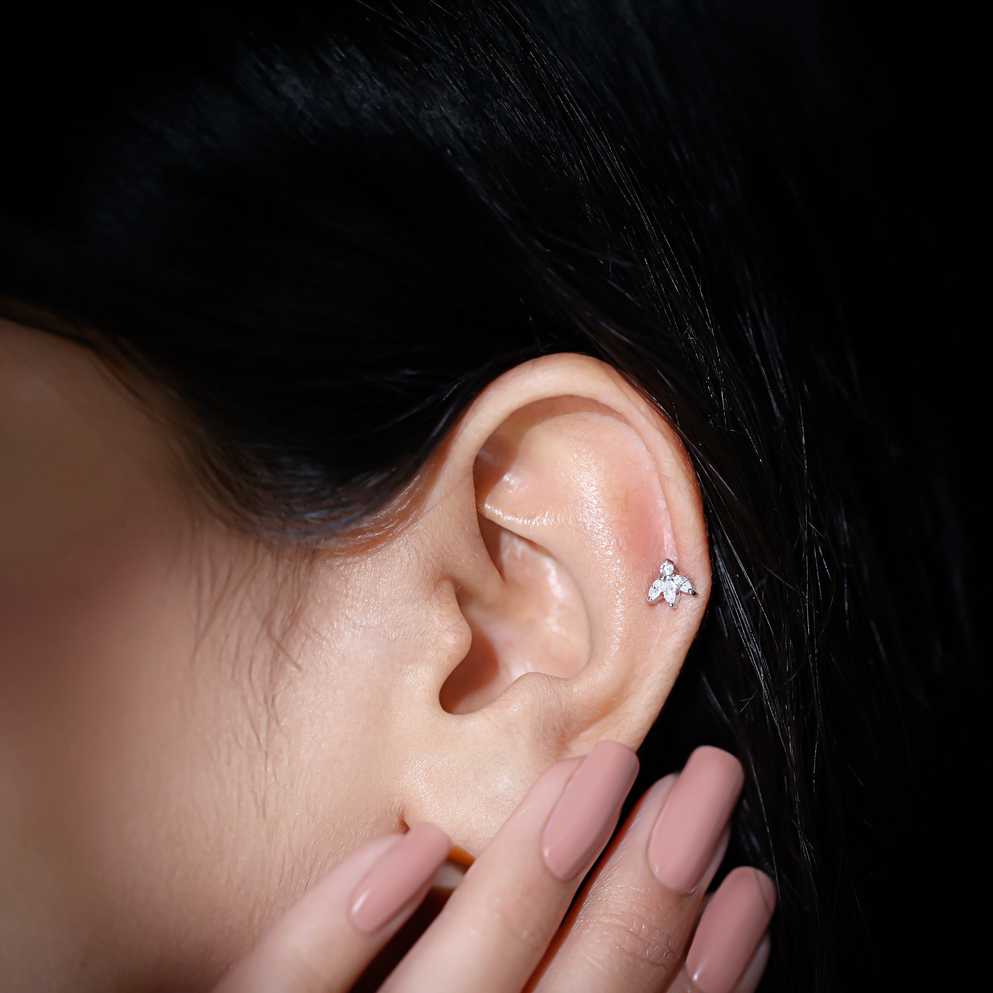 Certified Moissanite Leaf Piercing Earring D-VS1 - Rosec Jewels