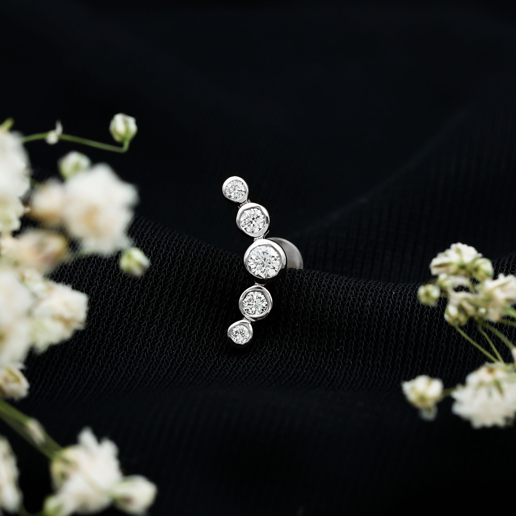 Graduated Diamond Ear Climber Earring in Bezel Setting Natural - ( HI-SI ) - Rosec Jewels