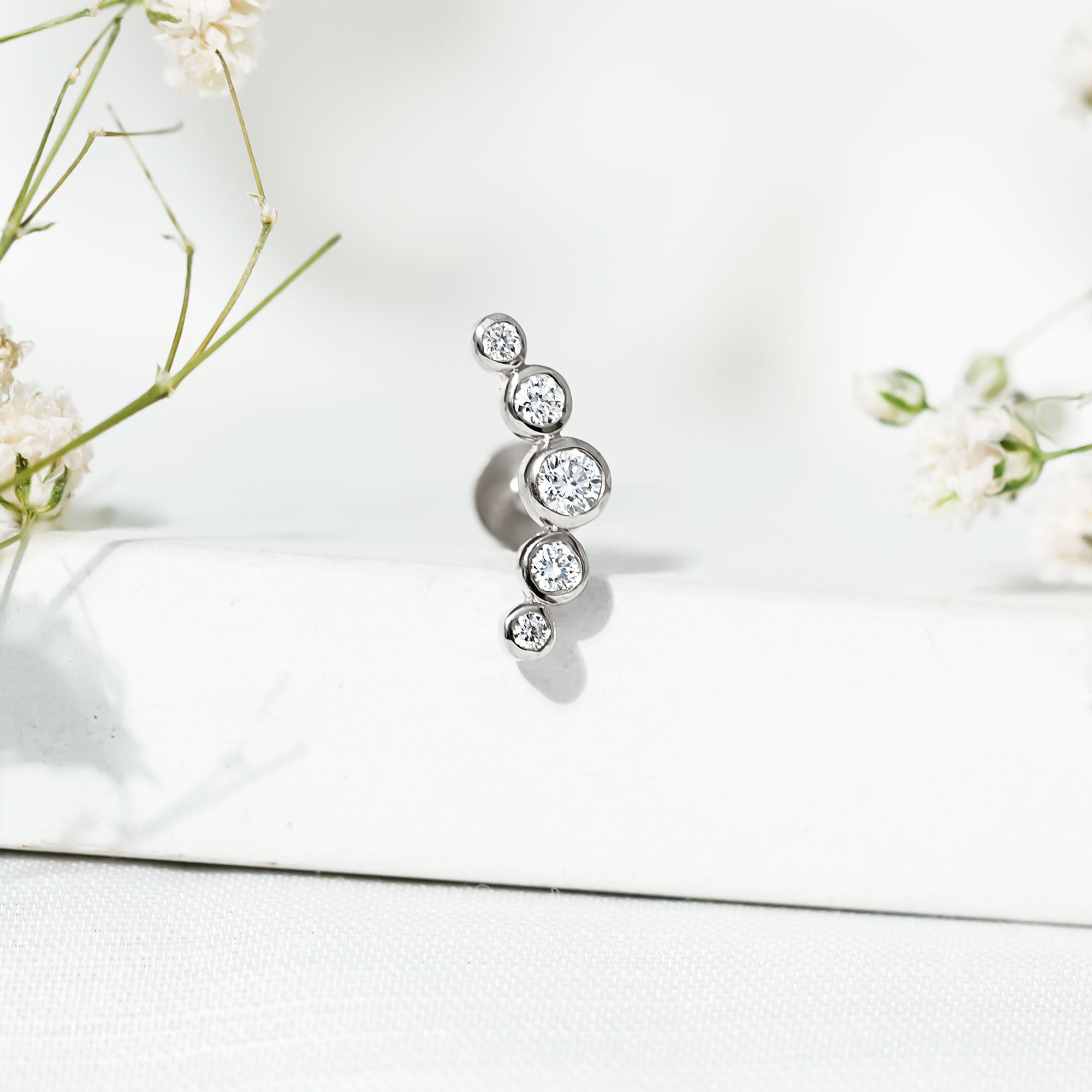 Graduated Diamond Ear Climber Earring in Bezel Setting Natural - ( HI-SI ) - Rosec Jewels