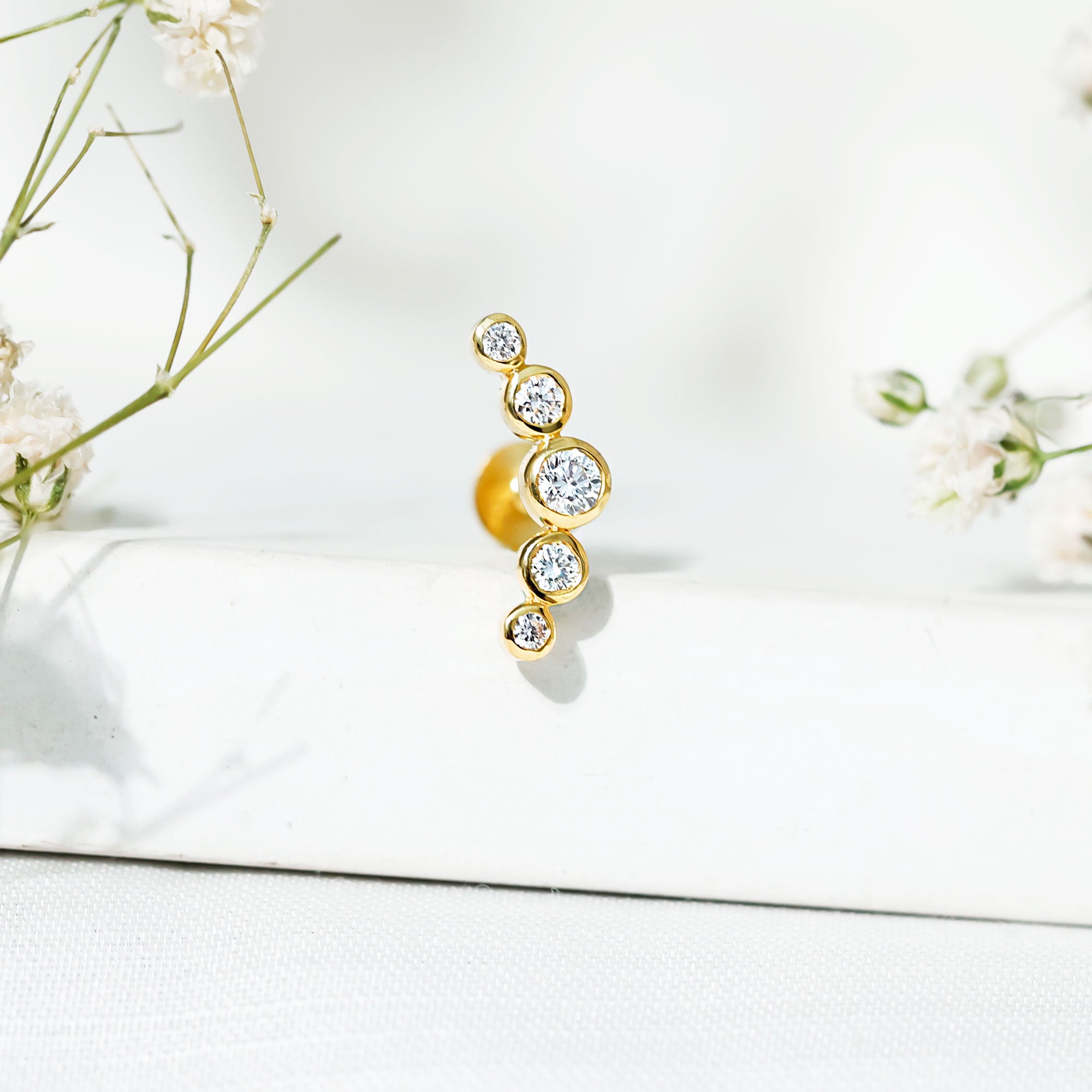 Graduated Diamond Ear Climber Earring in Bezel Setting Natural - ( HI-SI ) - Rosec Jewels