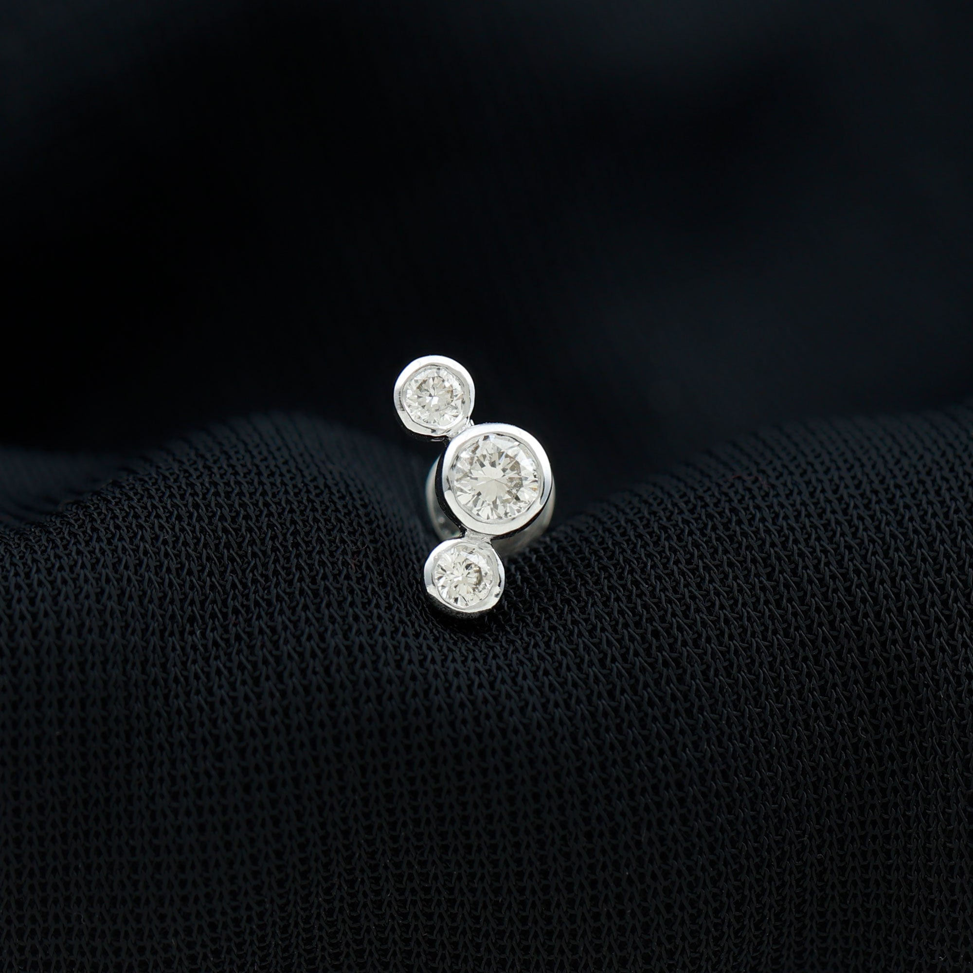Bezel Set Diamond Three Stone Earring for Helix Piercing Natural - ( HI-SI ) - Rosec Jewels