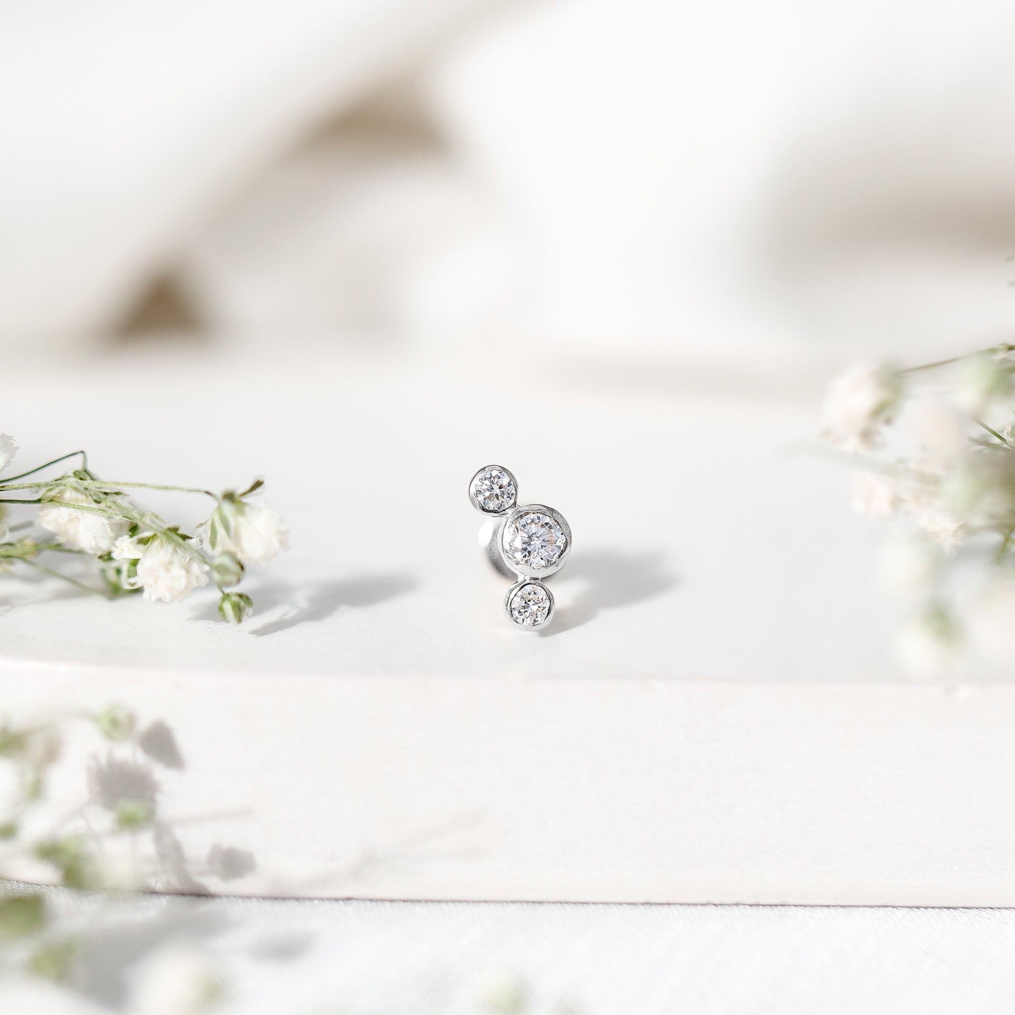Bezel Set Diamond Three Stone Earring for Helix Piercing Natural - ( HI-SI ) - Rosec Jewels