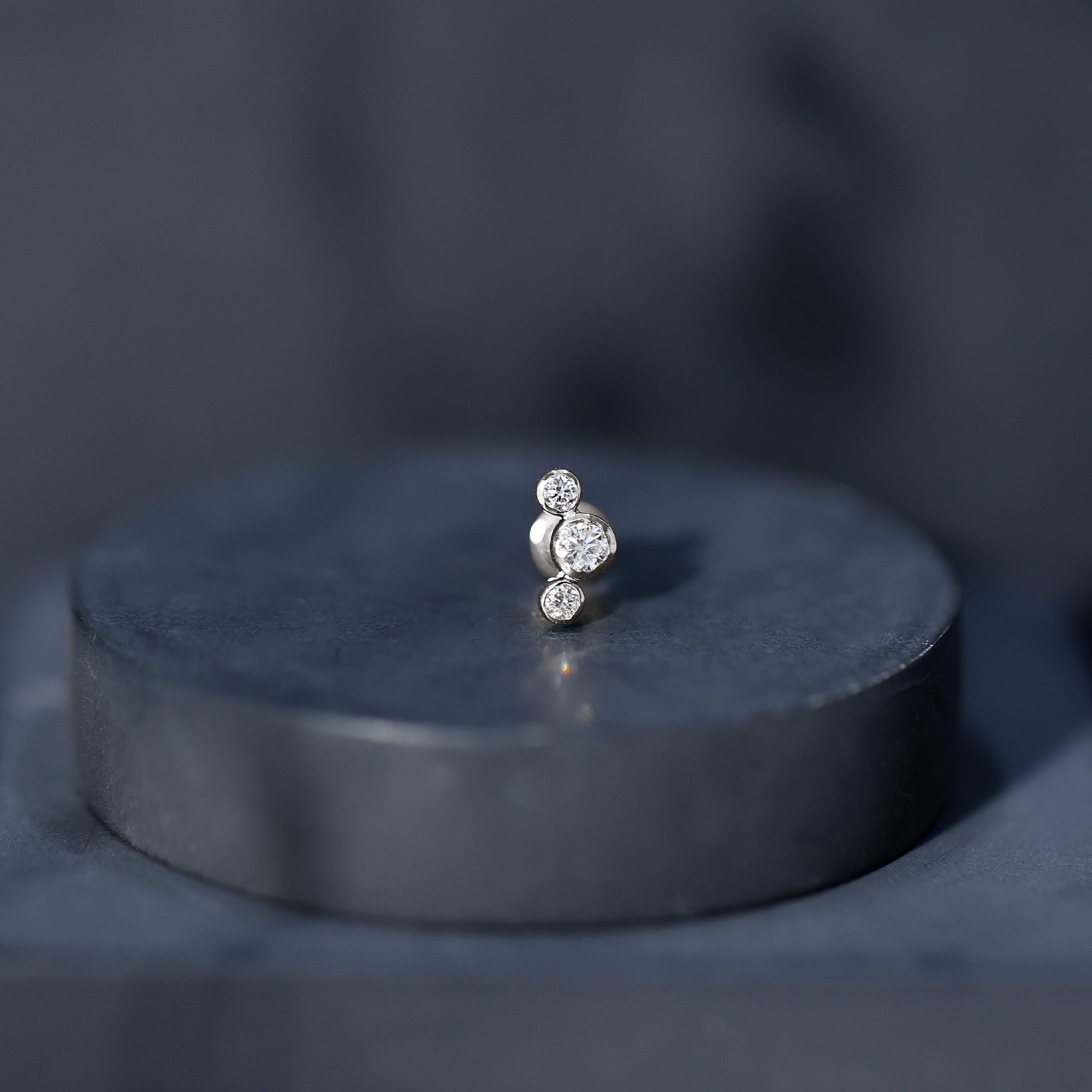 Bezel Set Diamond Three Stone Earring for Helix Piercing Natural - ( HI-SI ) - Rosec Jewels