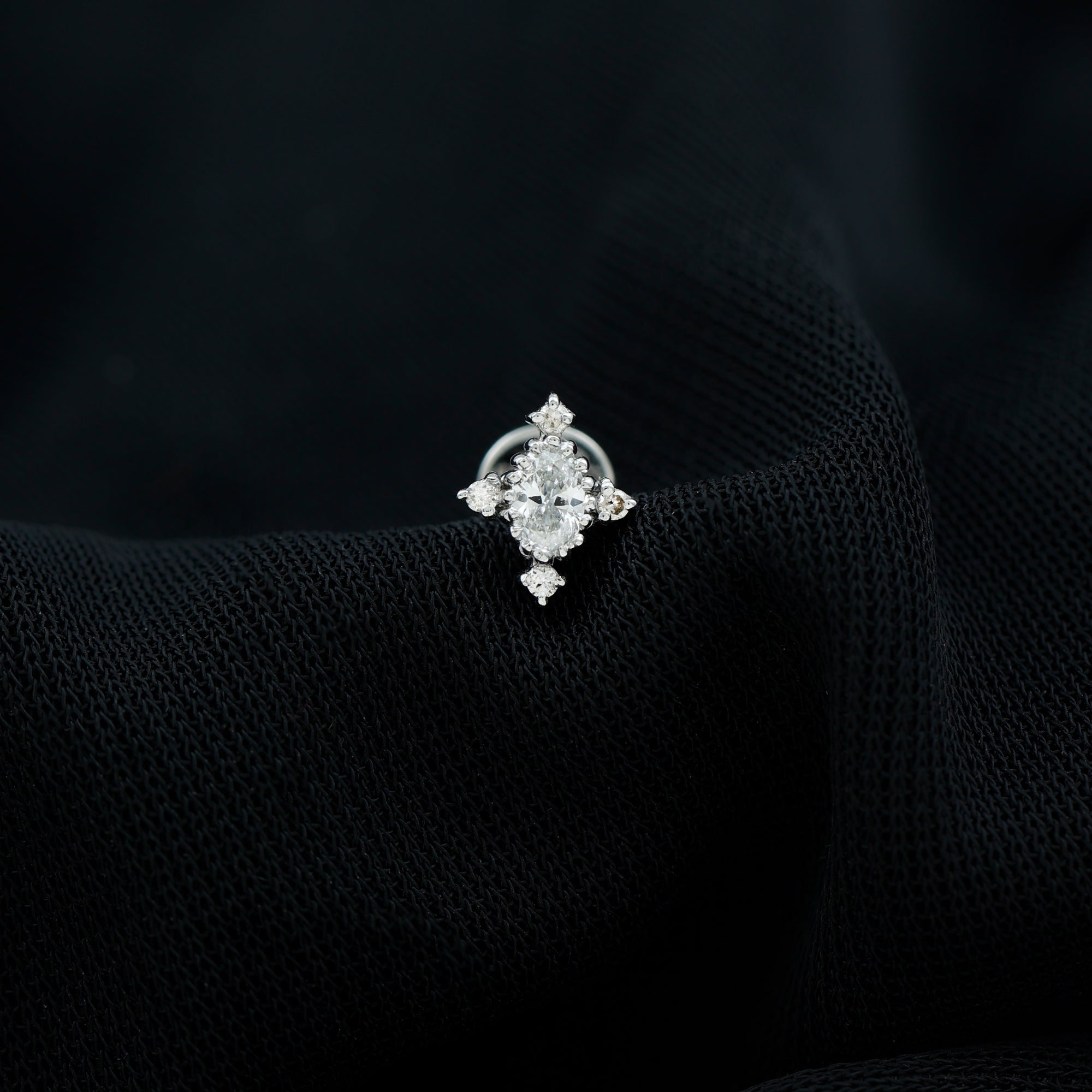 Vintage Inspired Oval Diamond Cartilage Earring Natural - ( HI-SI ) - Rosec Jewels