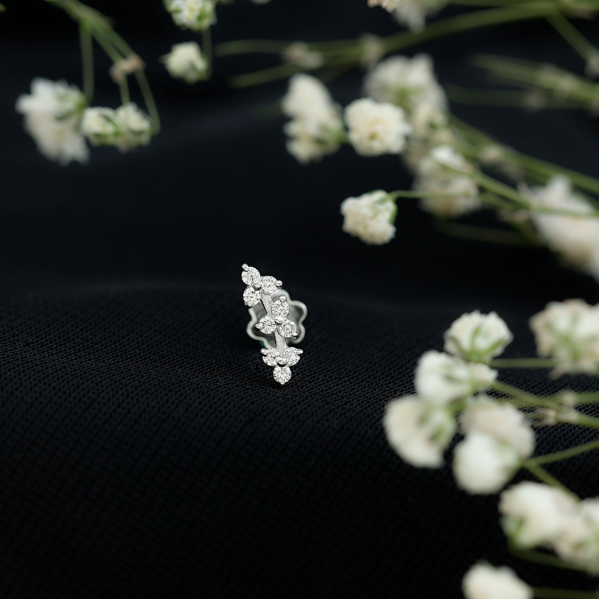 Rosec Jewels-Simple Diamond Curved Helix Earring with Flat Back