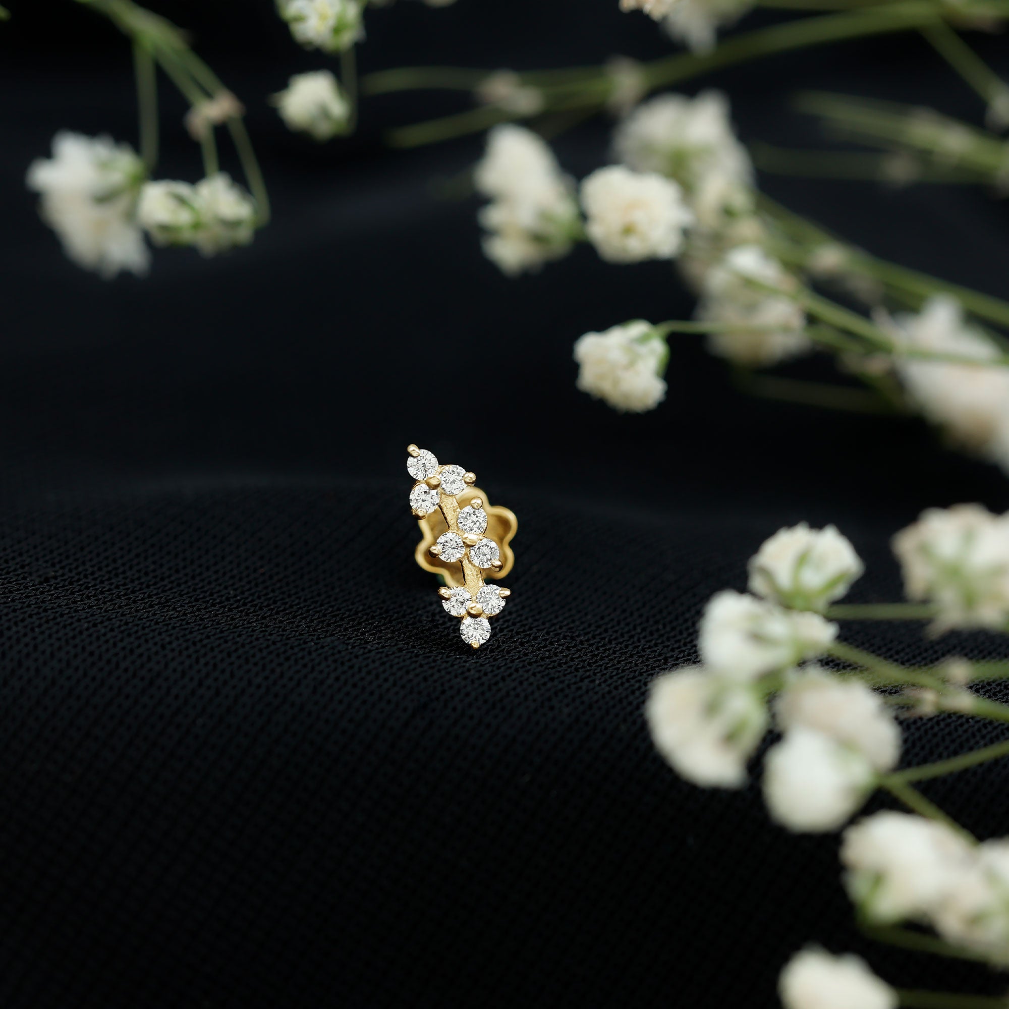 Simple Diamond Curved Helix Earring with Flat Back Natural - ( HI-SI ) - Rosec Jewels