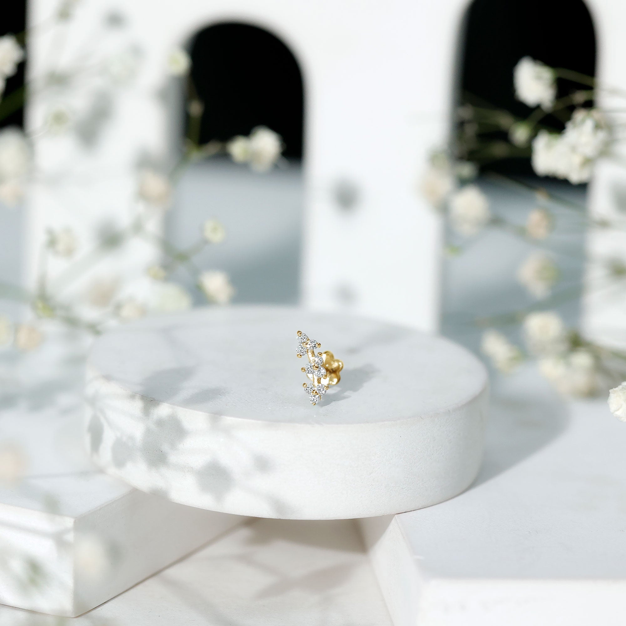 Rosec Jewels-Simple Diamond Curved Helix Earring with Flat Back