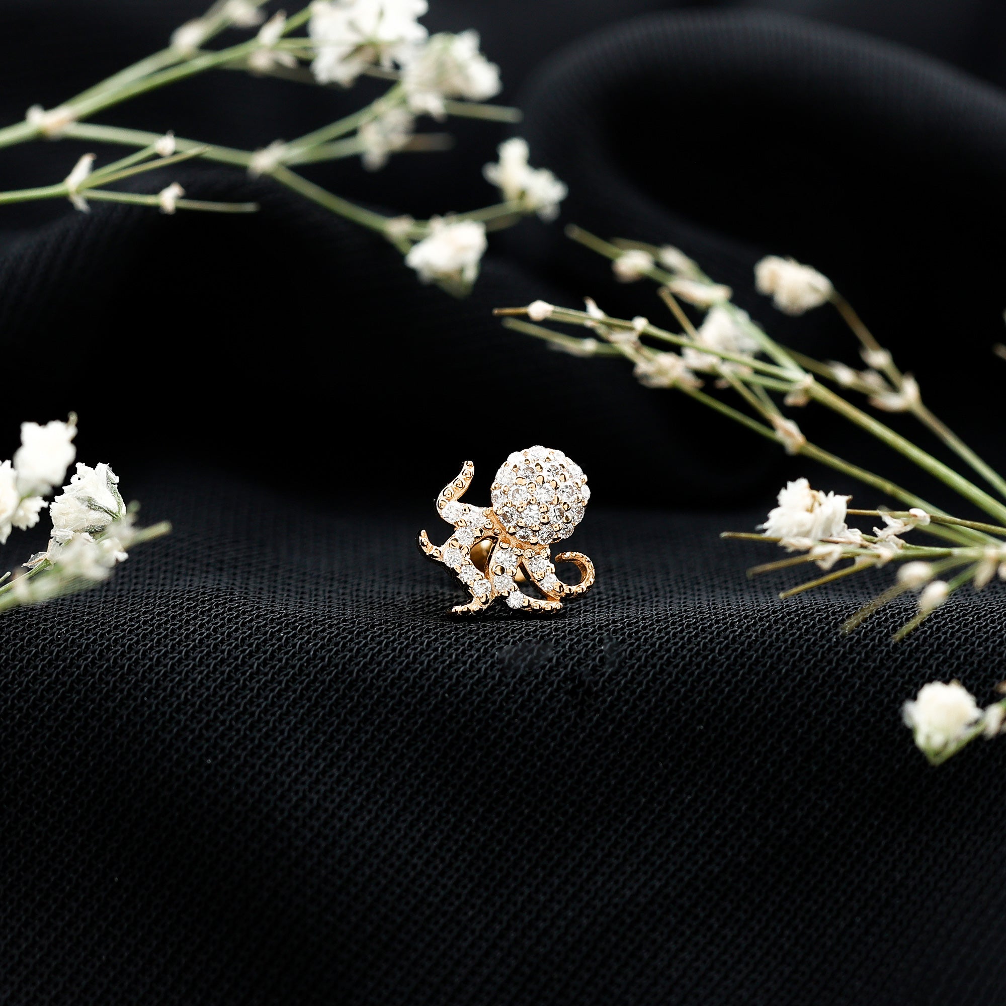 Diamond Octopus Earring with Flat Back Natural - ( HI-SI ) - Rosec Jewels