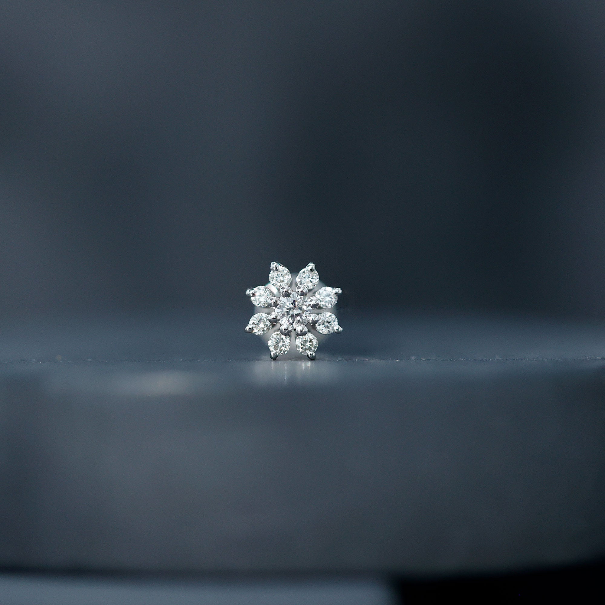 Sparkling Diamond Flower Cartilage Earring with Flat Back Natural - ( HI-SI ) - Rosec Jewels