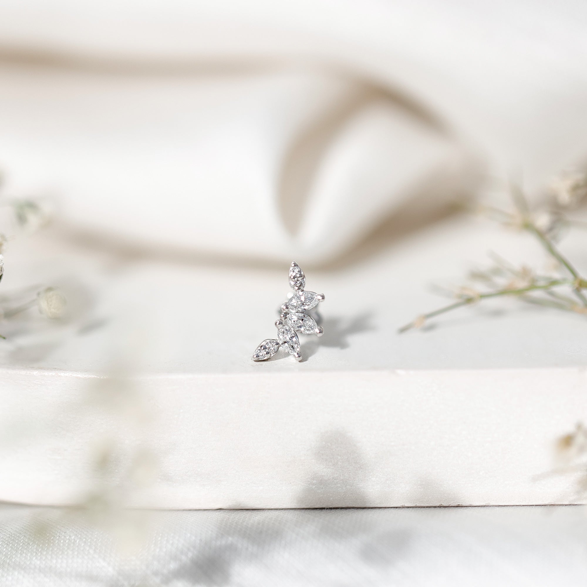 Marquise Diamond Leaf Crawler Earring for Helix Piercing Natural - ( HI-SI ) - Rosec Jewels