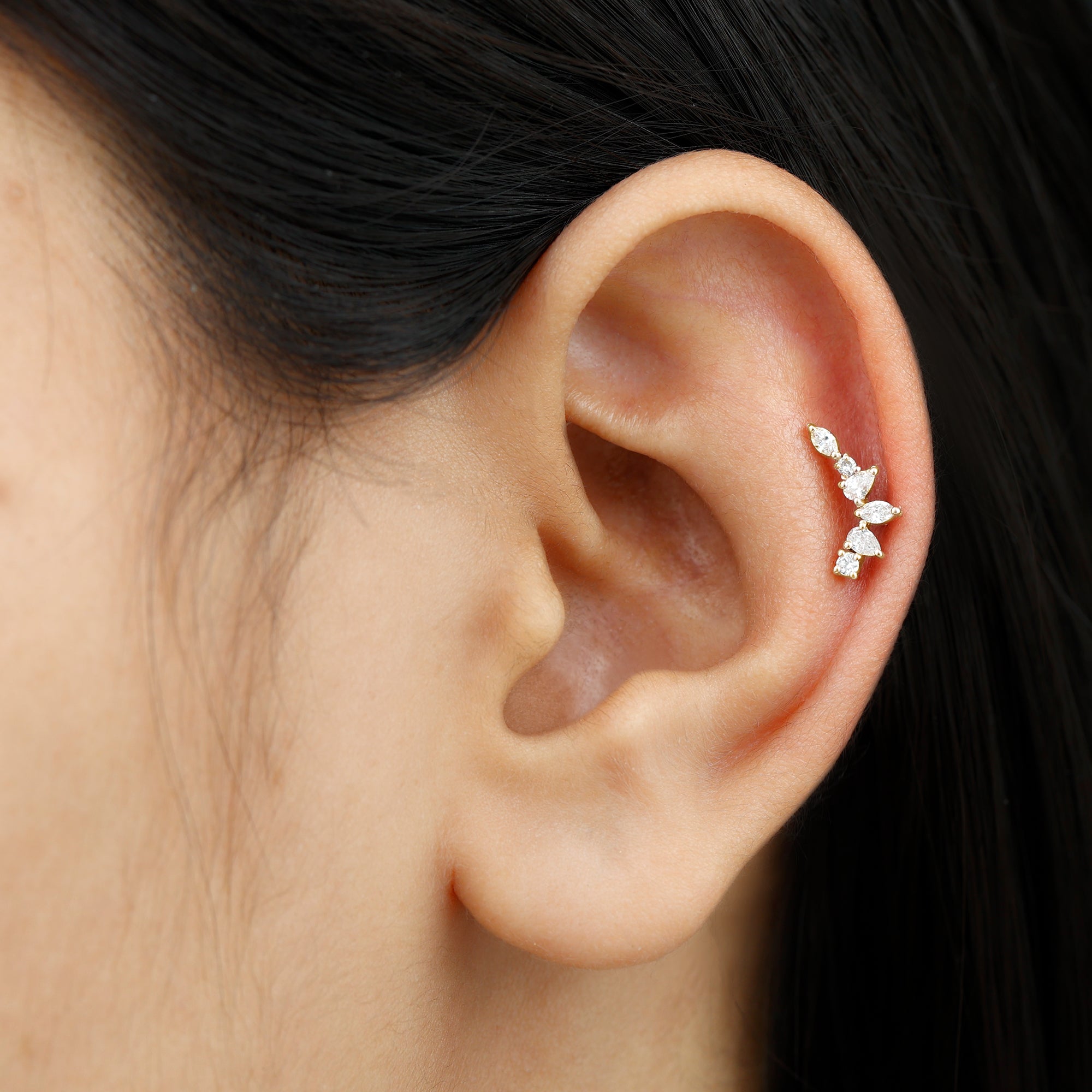Unique Diamond Ear Crawler Earring for Helix Piercing Natural - ( HI-SI ) - Rosec Jewels