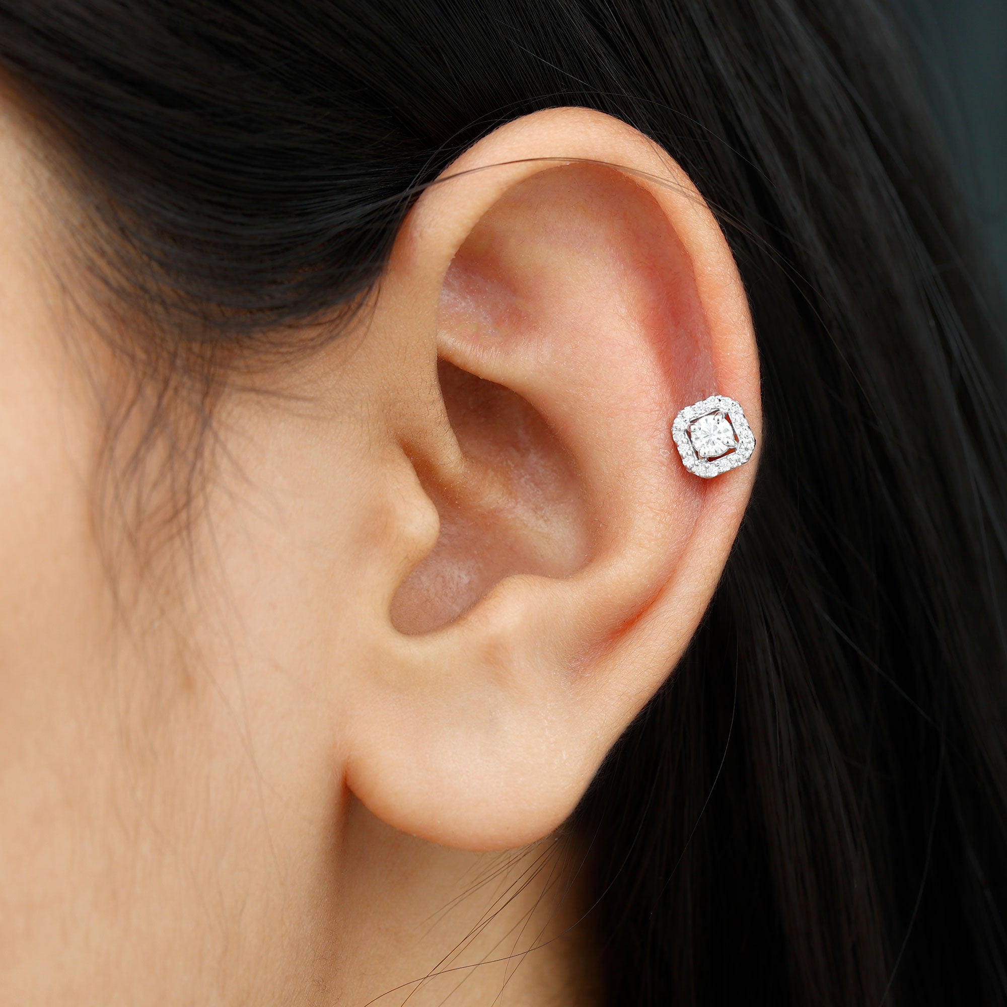 Simple Octagon Shape Diamond Helix Earring Natural - ( HI-SI ) - Rosec Jewels
