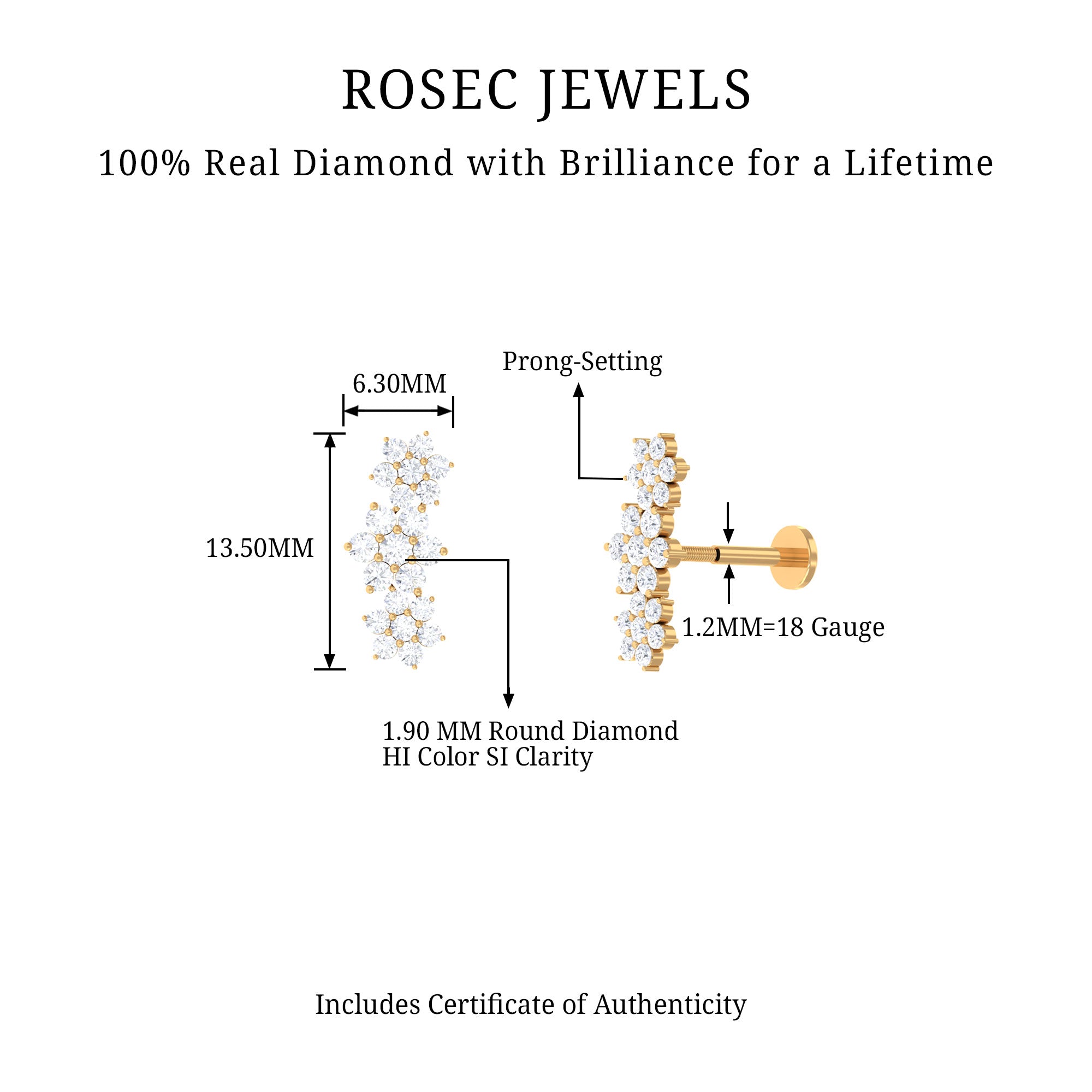 Certified Diamond Flower Crawler Cartilage Earring Natural - ( HI-SI ) - Rosec Jewels