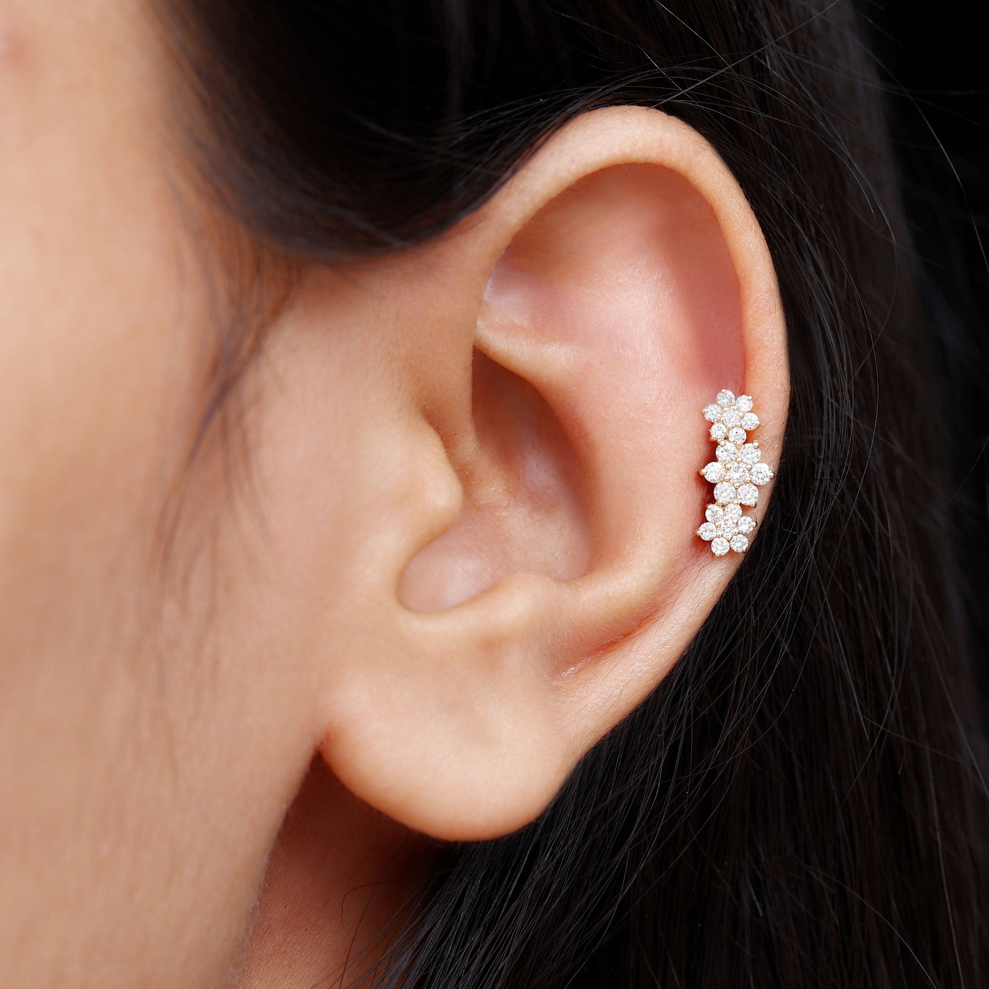 Certified Diamond Flower Crawler Cartilage Earring Natural - ( HI-SI ) - Rosec Jewels
