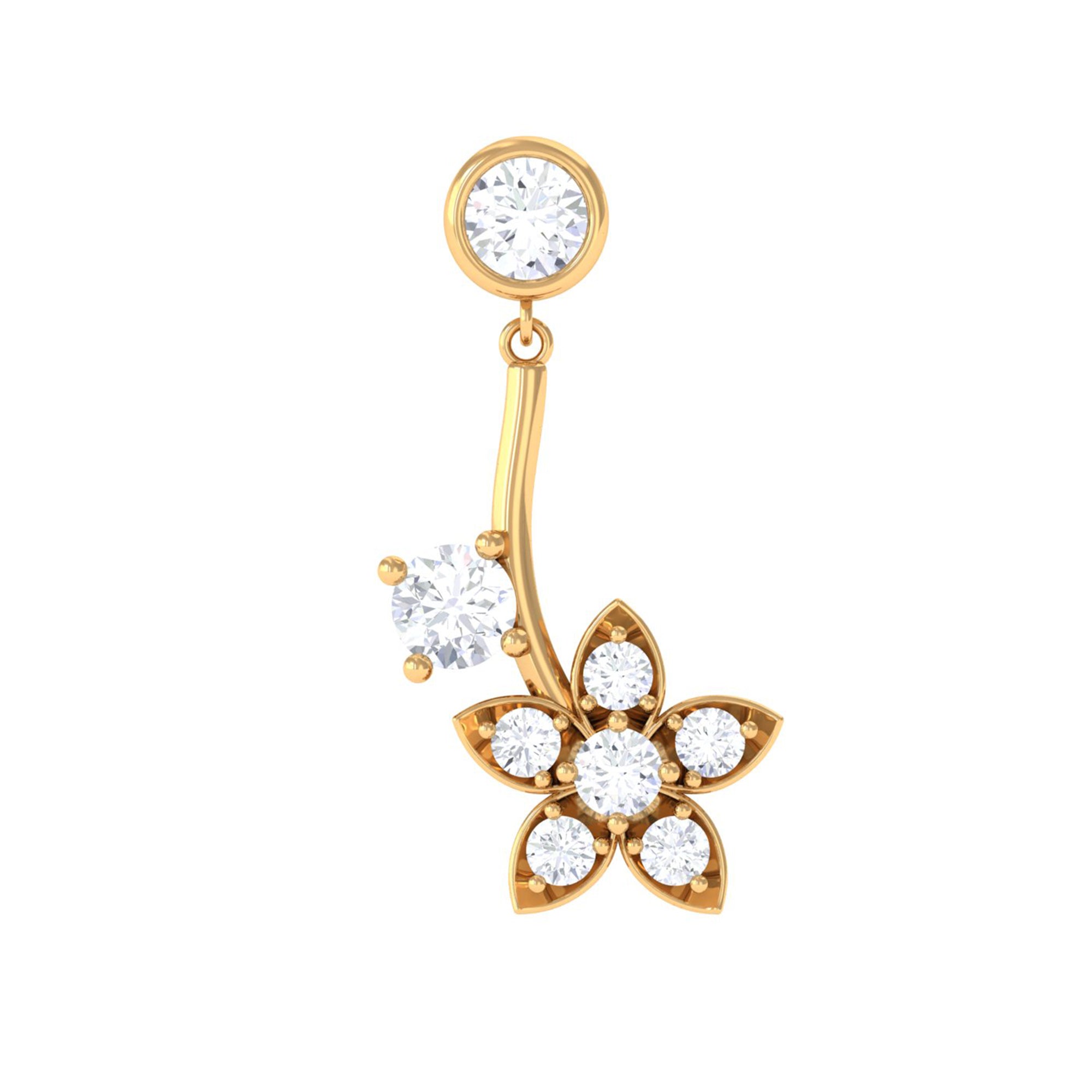 Diamond Floral Drop Earring for Cartilage Piercing Natural - ( HI-SI ) - Rosec Jewels