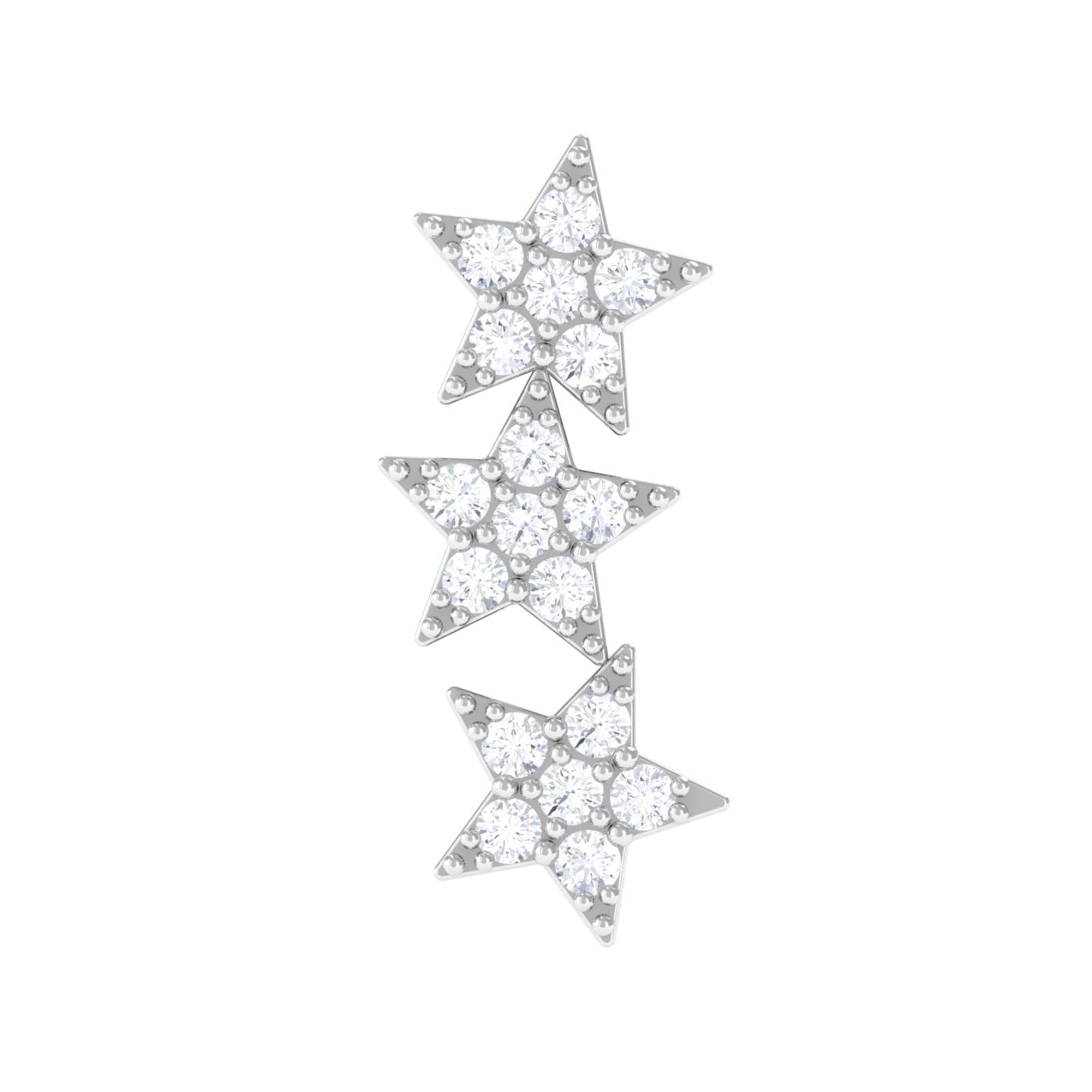 Diamond 3 Star Crawler Earring for Cartilage Piercing Natural - ( HI-SI ) - Rosec Jewels
