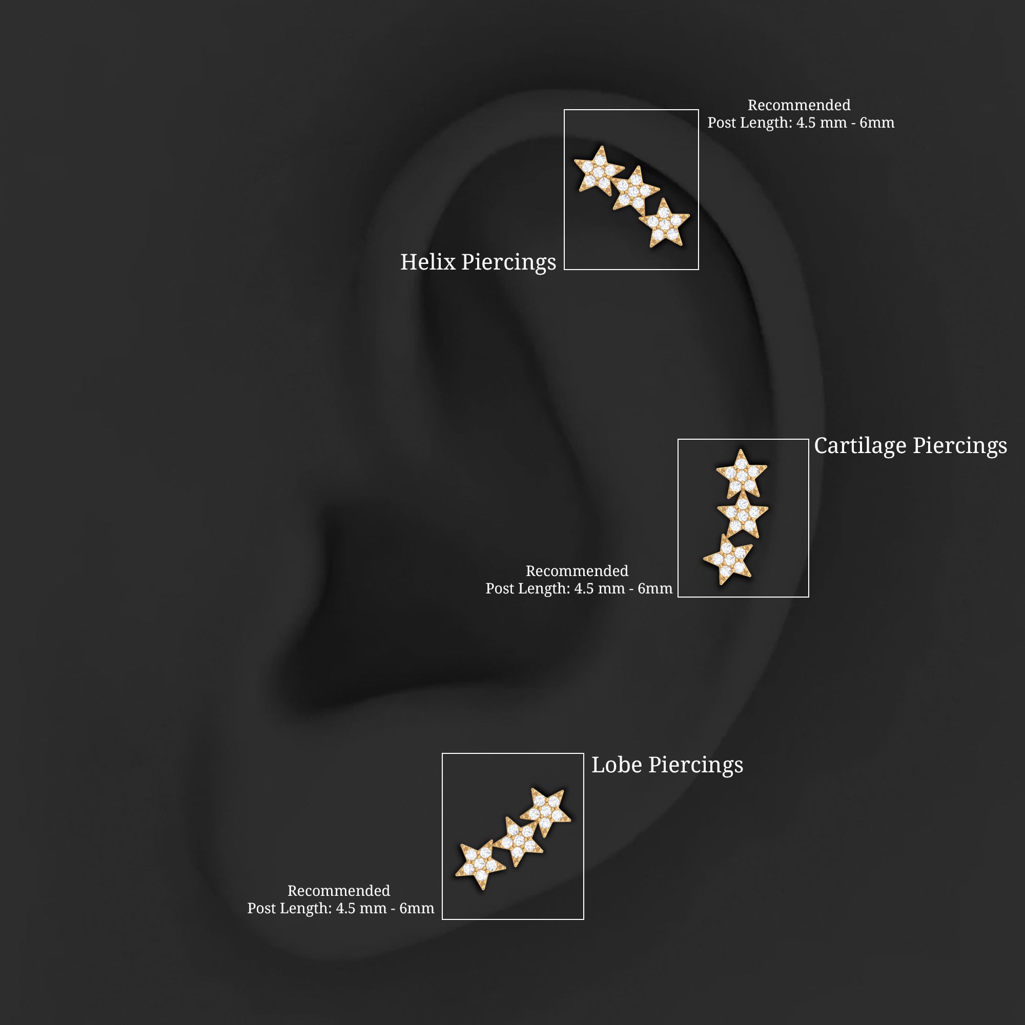 Rosec Jewels-Diamond 3 Star Crawler Earring for Cartilage Piercing