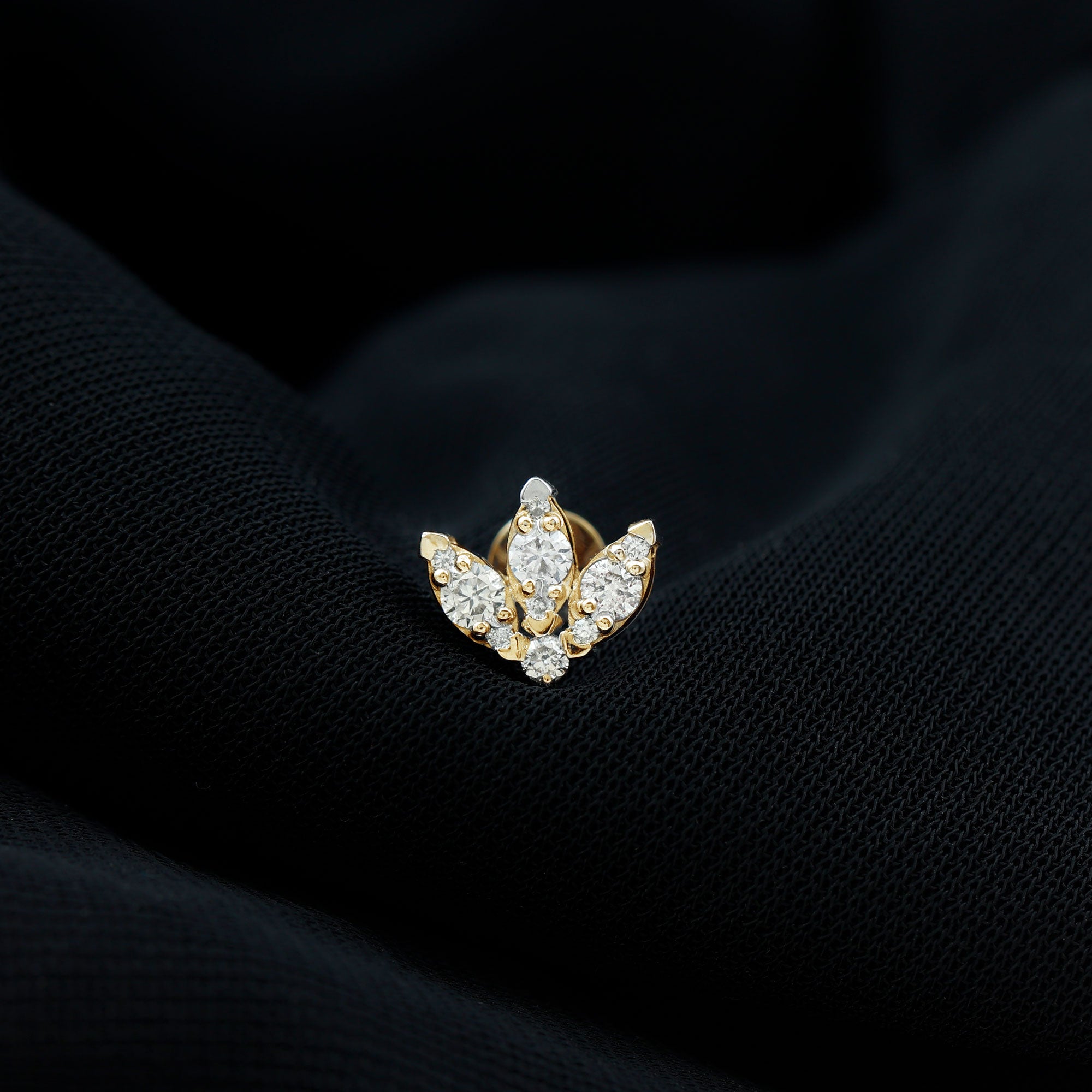 Certified Diamond Lotus Flower Earring with Flat Back Natural - ( HI-SI ) - Rosec Jewels