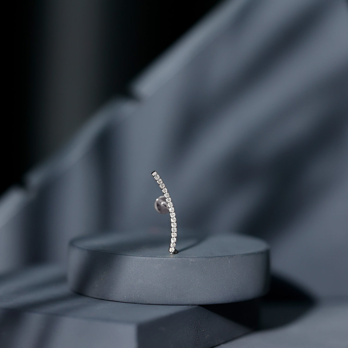 Pave Set Diamond Curved Bar Earring for Cartilage Piercing Natural - ( HI-SI ) - Rosec Jewels