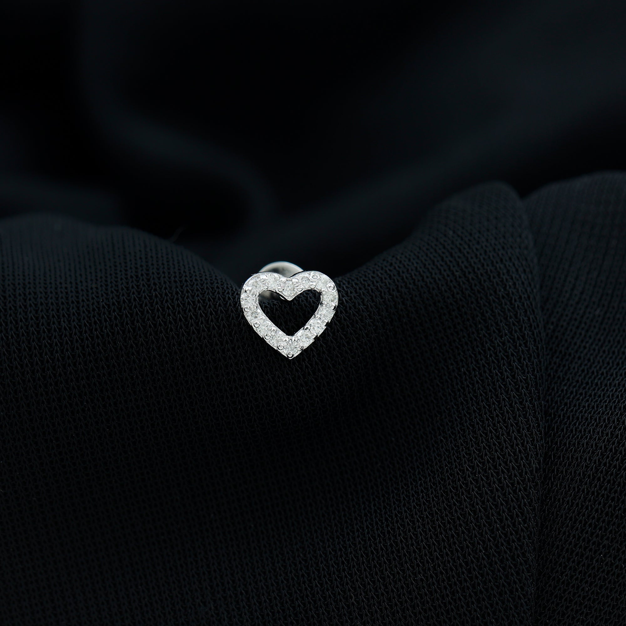 Cute Diamond Open Heart Earring for Helix Piercing Natural - ( HI-SI ) - Rosec Jewels