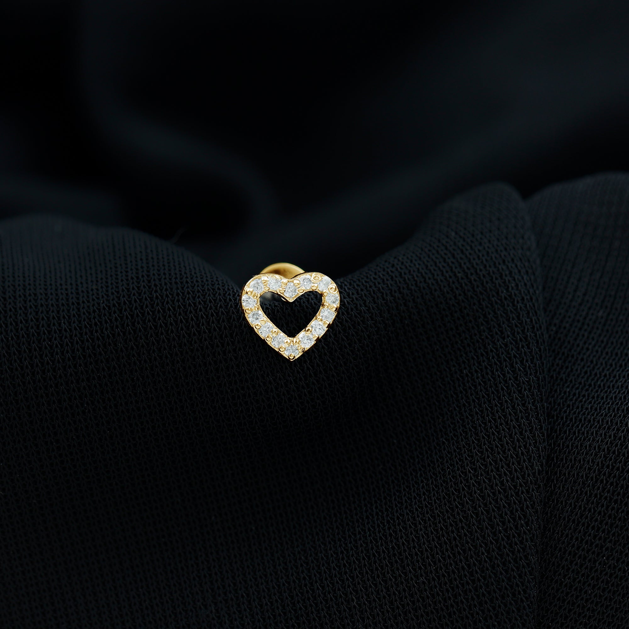 Cute Diamond Open Heart Earring for Helix Piercing Natural - ( HI-SI ) - Rosec Jewels