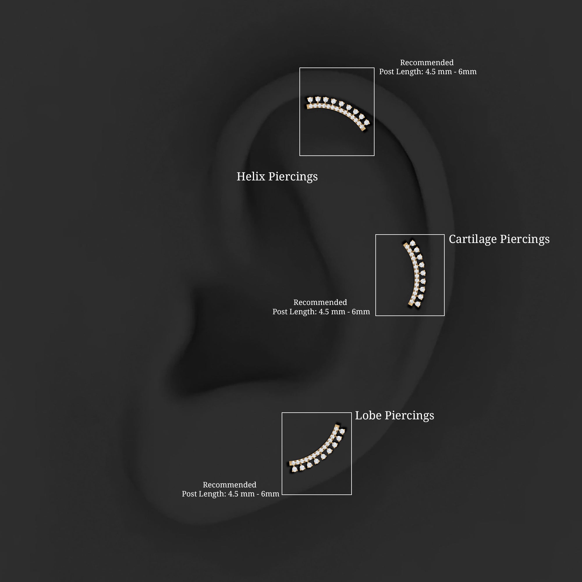 Minimal Diamond Crawler Earring for Cartilage Piercing Natural - ( HI-SI ) - Rosec Jewels