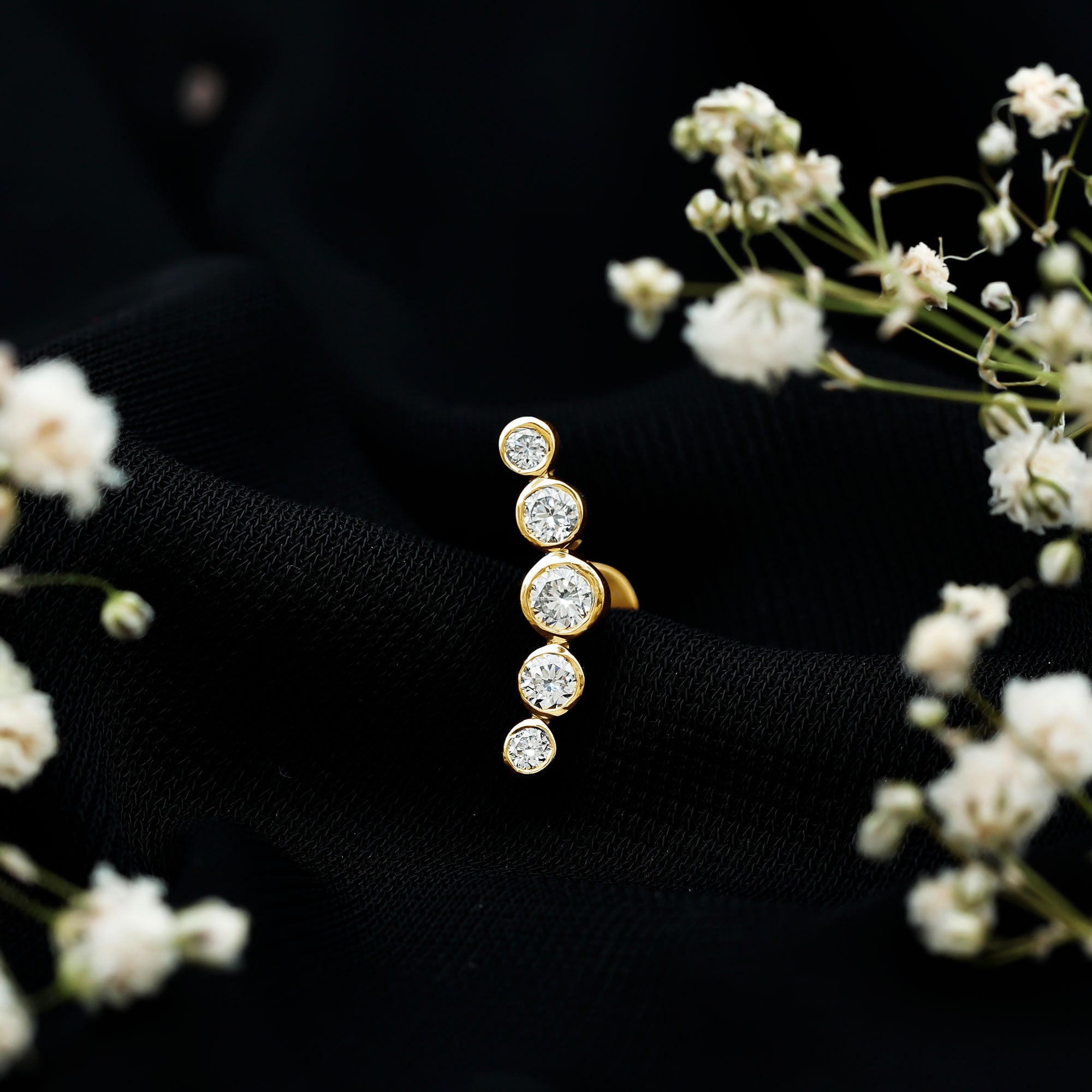 Graduated Style Diamond Crawler Earring for Helix Piercing Natural - ( HI-SI ) - Rosec Jewels