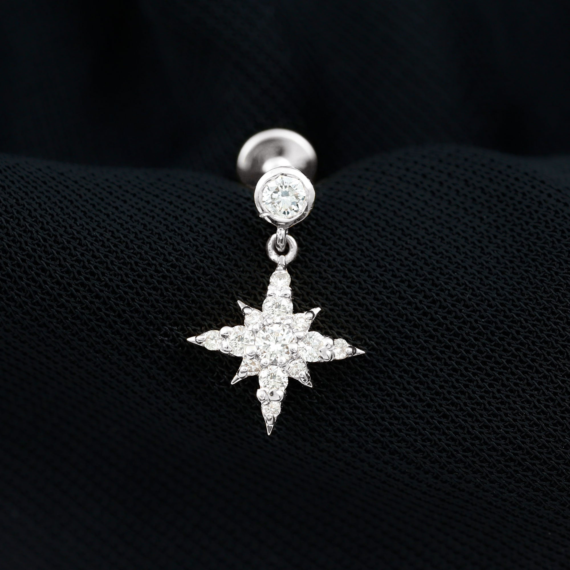 Certified Diamond Starburst Drop Earring for Helix Piercing Natural - ( HI-SI ) - Rosec Jewels