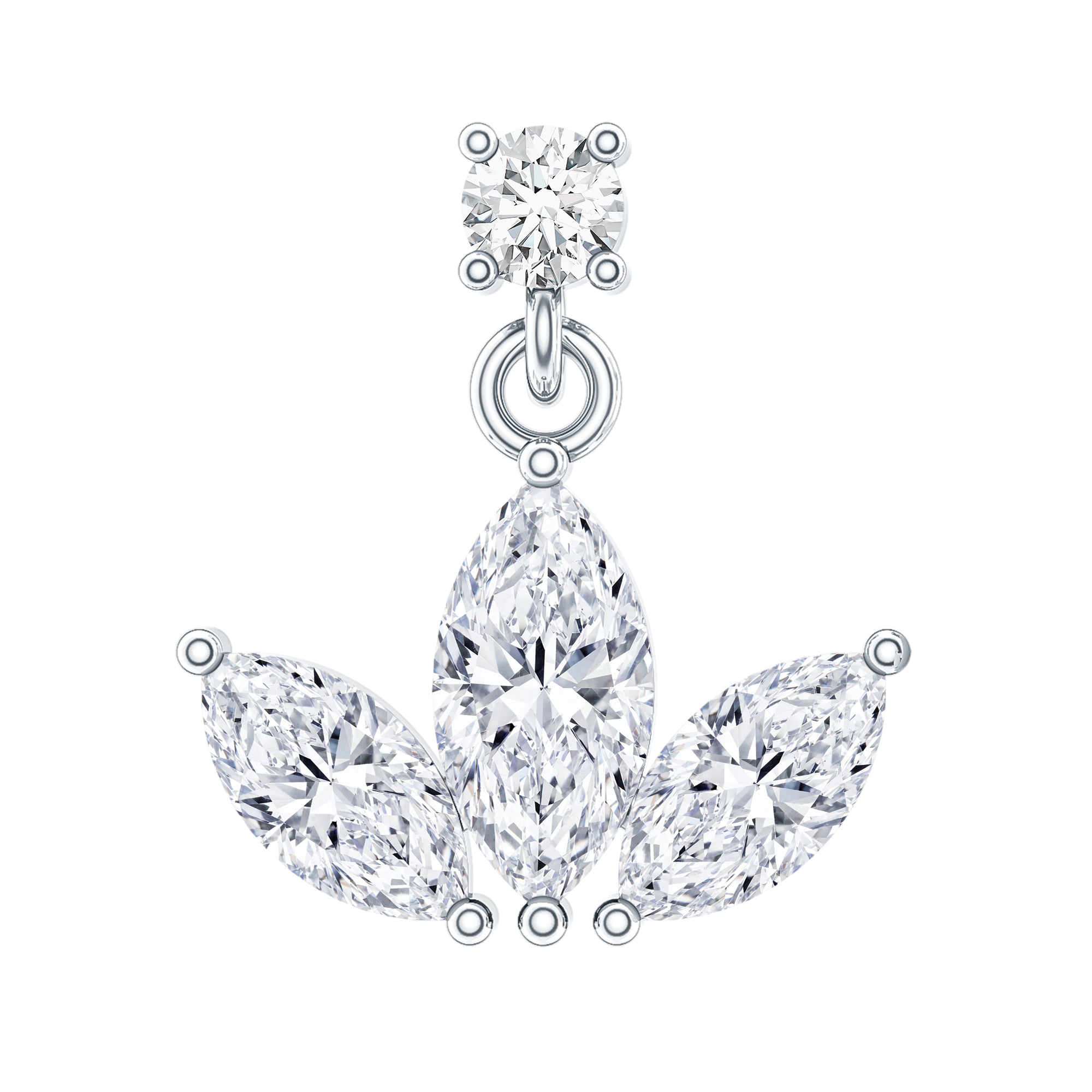 Marquise Diamond Lotus Cartilage Drop Earring Natural - ( HI-SI ) - Rosec Jewels
