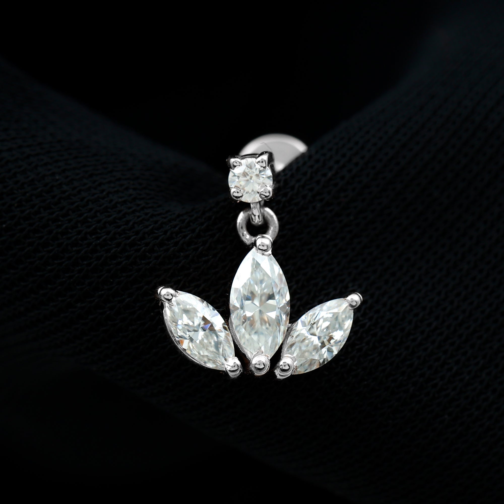 Marquise Diamond Lotus Cartilage Drop Earring Natural - ( HI-SI ) - Rosec Jewels