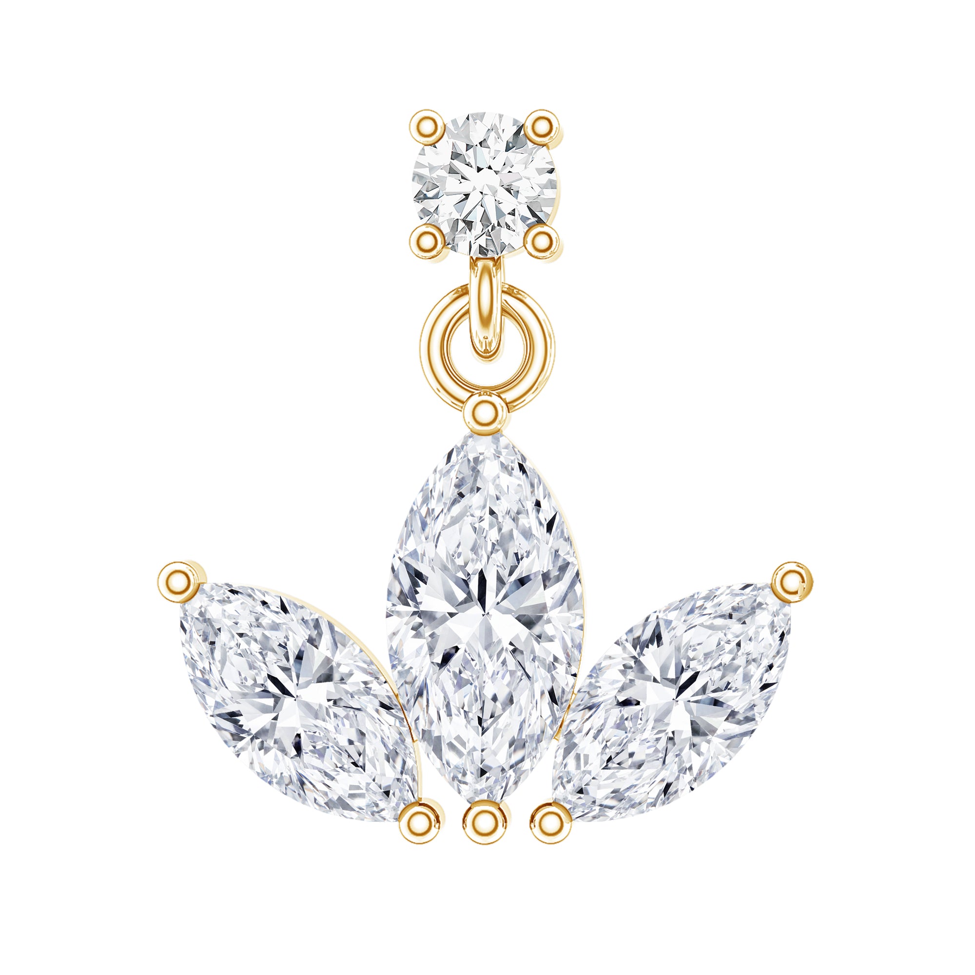 Marquise Diamond Lotus Cartilage Drop Earring Natural - ( HI-SI ) - Rosec Jewels