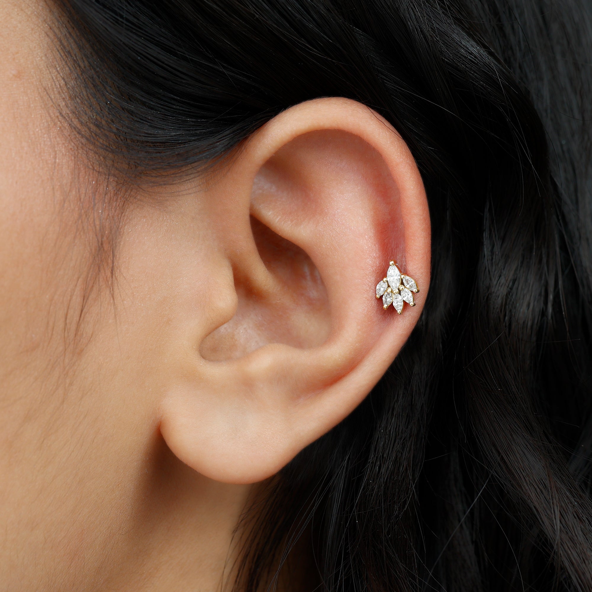 Marquise Diamond Leaf Cluster Helix Earring Natural - ( HI-SI ) - Rosec Jewels