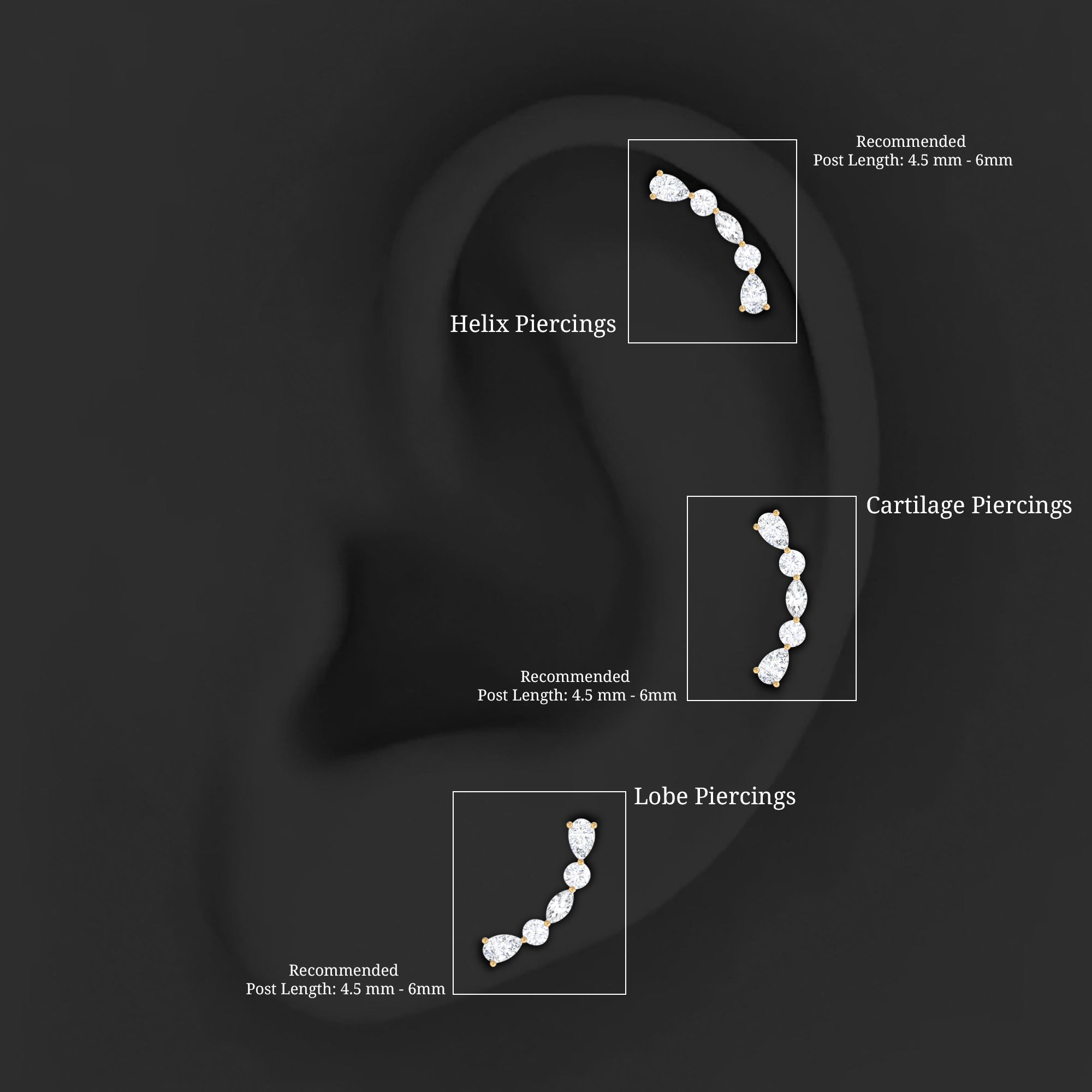 Simple Diamond Curved Crawler Earring for Helix Piercing Natural - ( HI-SI ) - Rosec Jewels