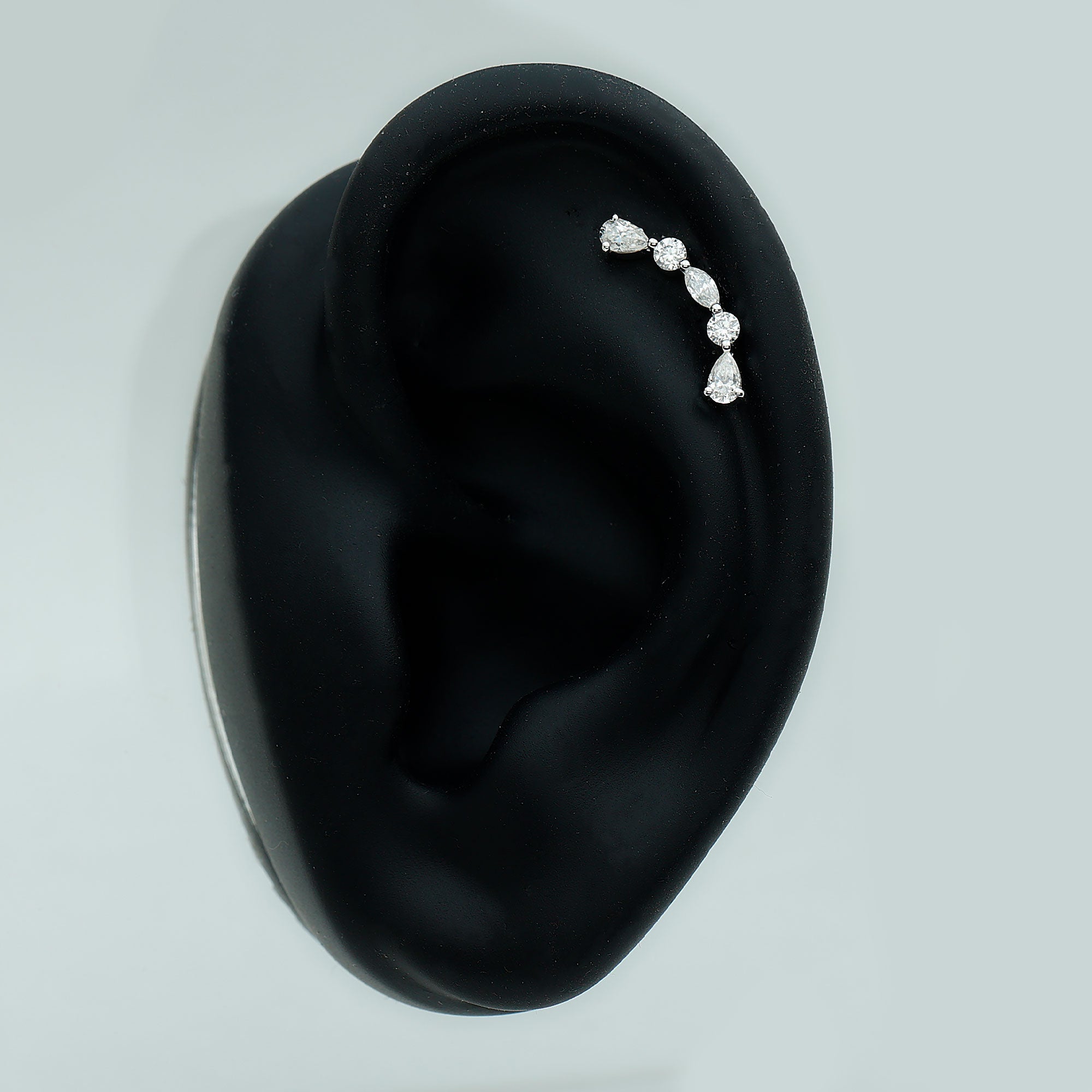 Simple Diamond Curved Crawler Earring for Helix Piercing Natural - ( HI-SI ) - Rosec Jewels