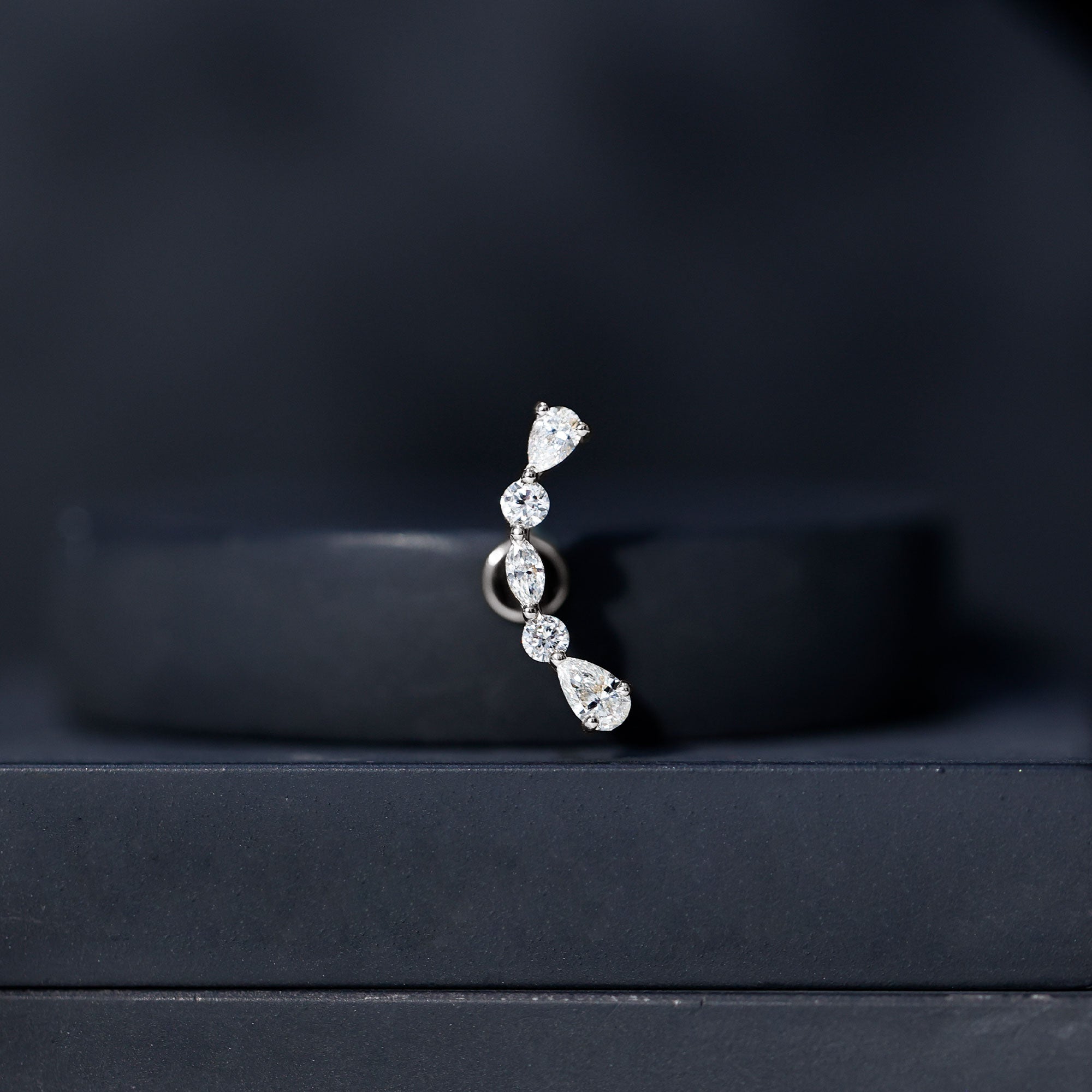 Simple Diamond Curved Crawler Earring for Helix Piercing Natural - ( HI-SI ) - Rosec Jewels