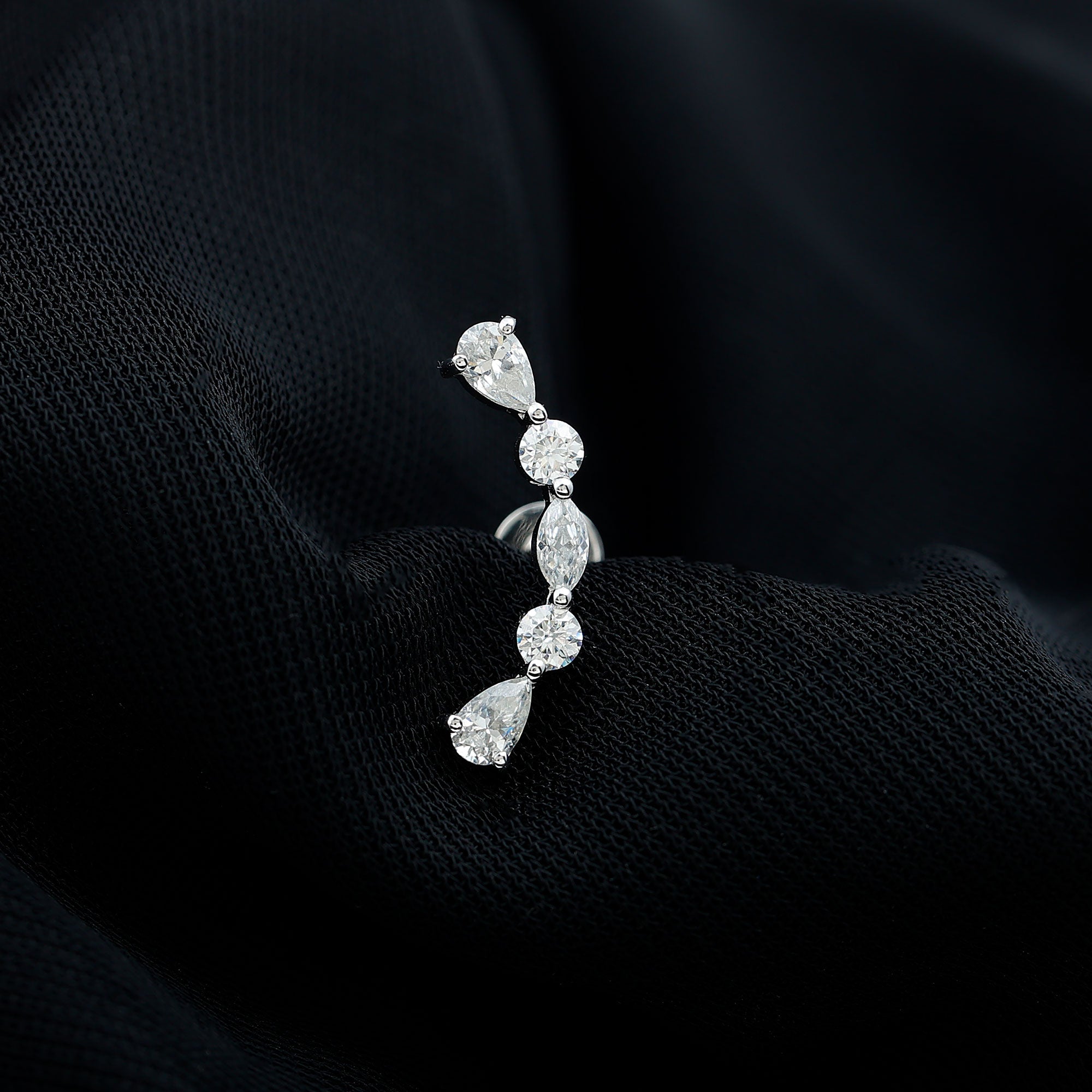 Simple Diamond Curved Crawler Earring for Helix Piercing Natural - ( HI-SI ) - Rosec Jewels