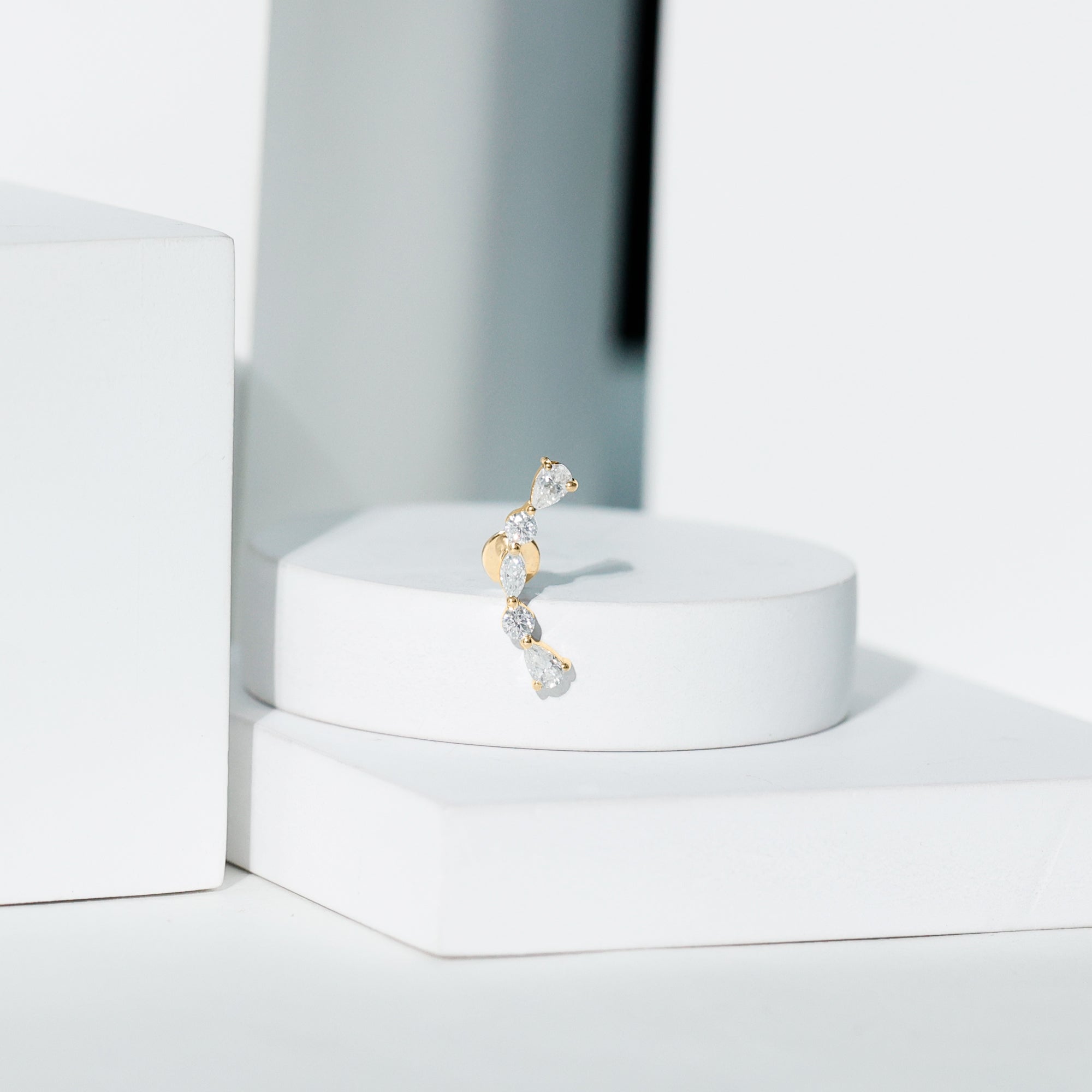 Simple Diamond Curved Crawler Earring for Helix Piercing Natural - ( HI-SI ) - Rosec Jewels